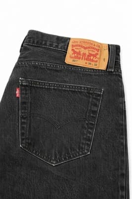 Levi’s 501 Original Fit Men’s Black Jeans W36 L32 Button Fly Straight Leg Denim - Thumbnail 2