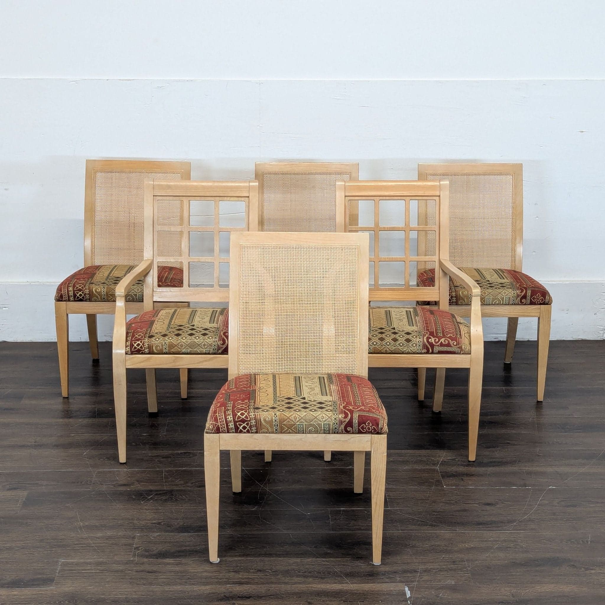 Set of 6 Wood Upholstered Dining Chair including 2 arm chairs