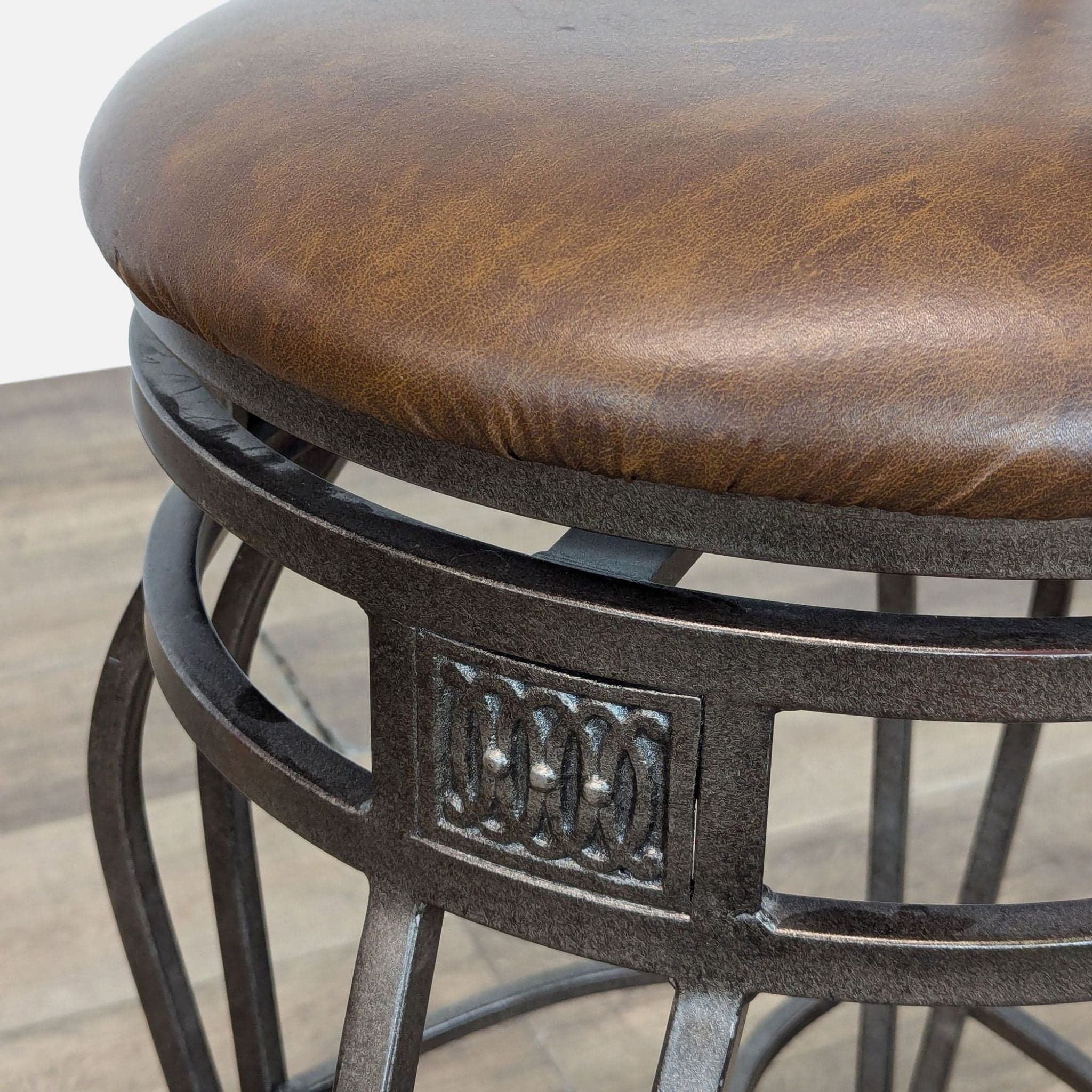Metal and Faux Leather Bar Stool - Thumbnail 4