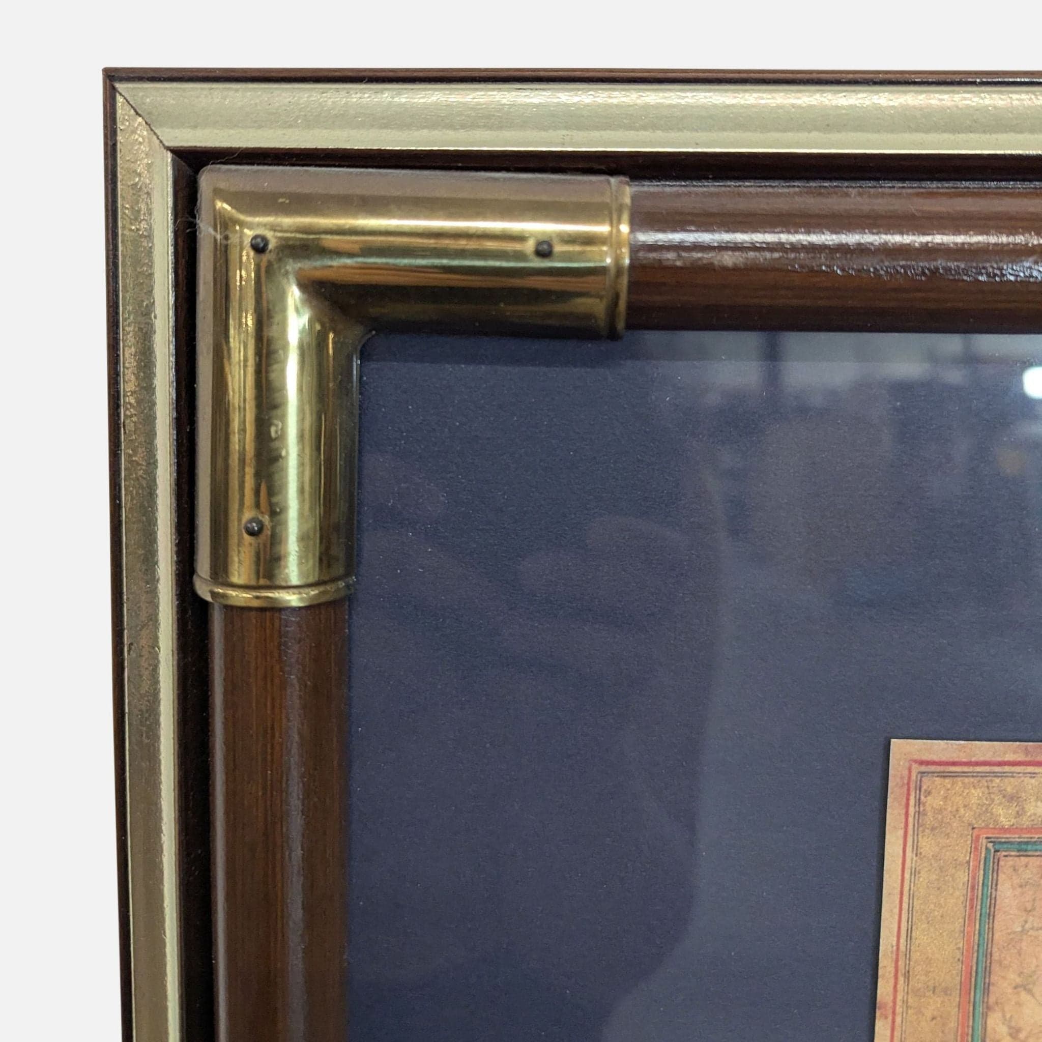 Vintage Framed Reproduction of a Mughal painting Titled Peacock and Peahen - Thumbnail 4