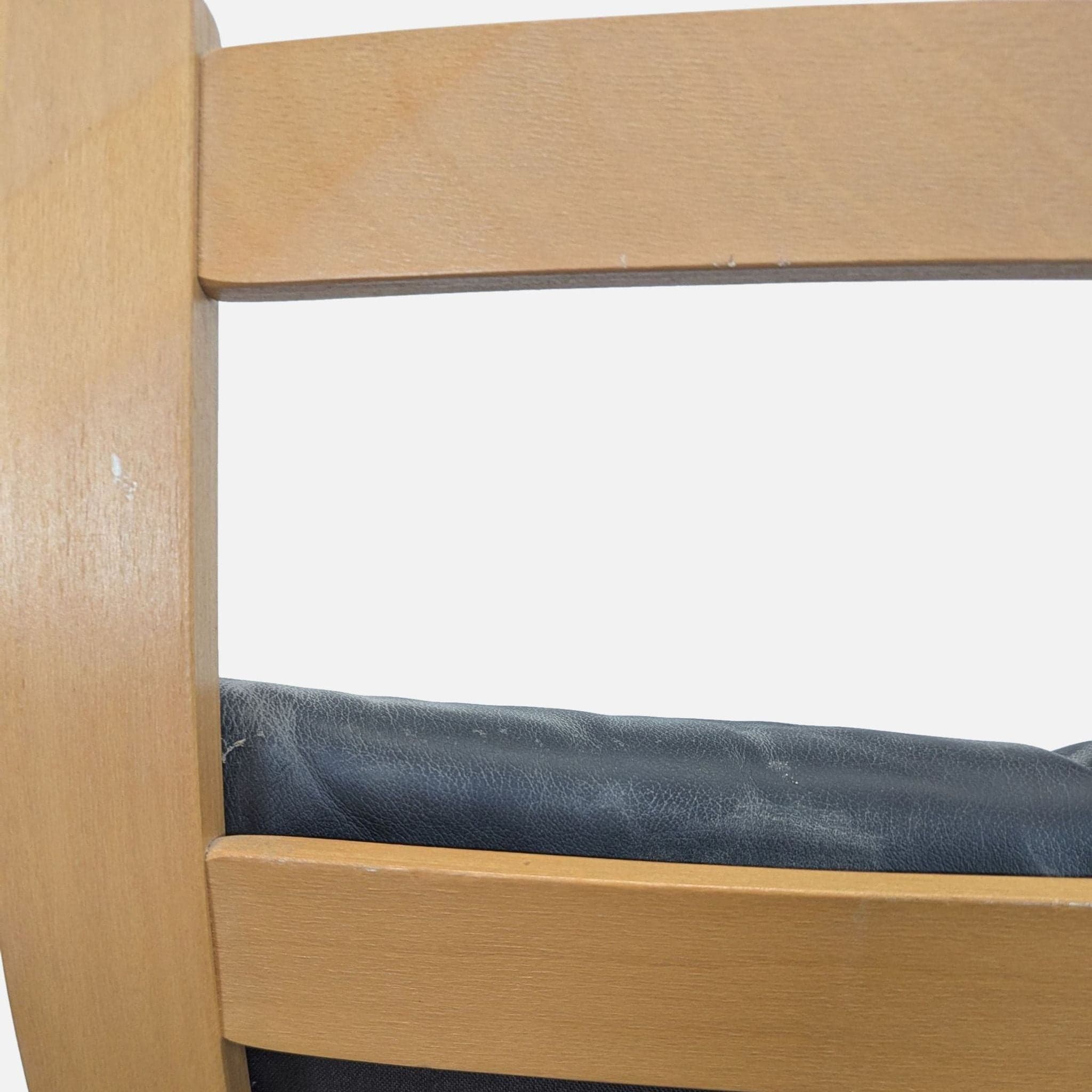 Modern Lounge Chair with Wooden Frame and Black Leather Cushion - Thumbnail 5