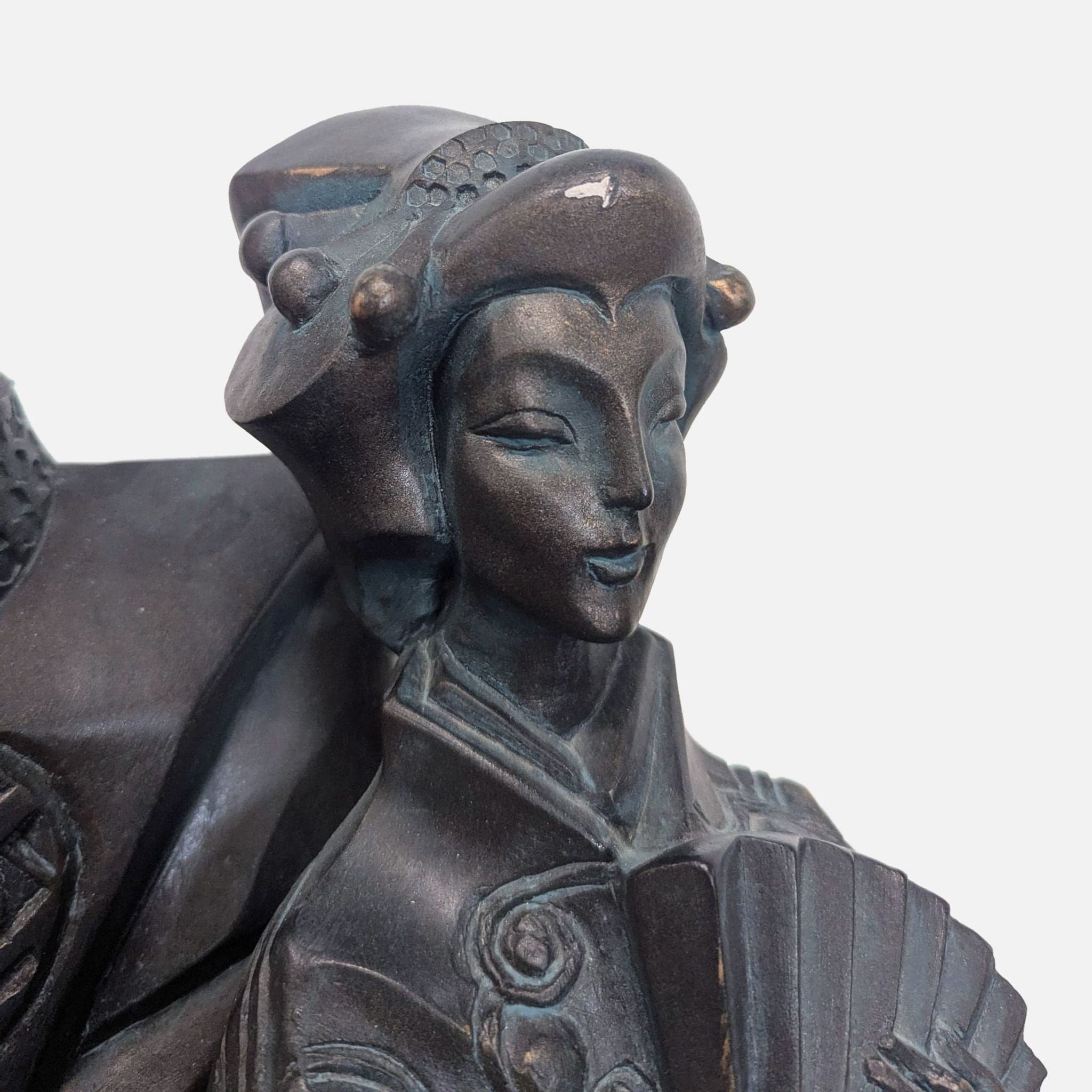 Tomoe & Hime Japanese Couple Sculpture – Dark Finish, Intricate Detailing - Thumbnail 3