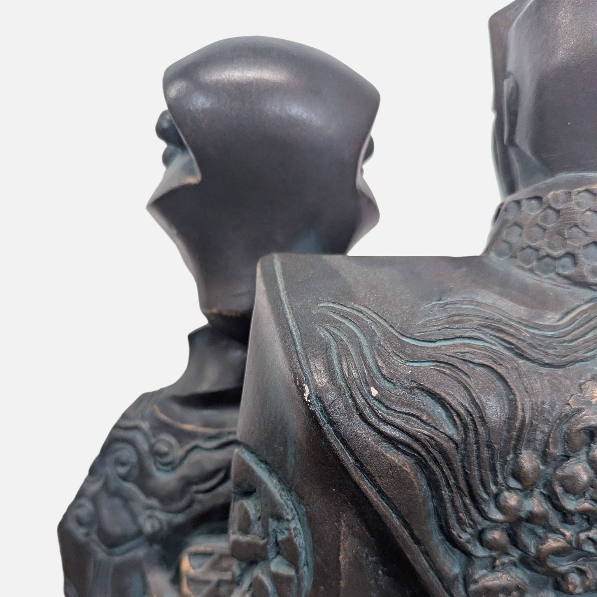 Tomoe & Hime Japanese Couple Sculpture – Dark Finish, Intricate Detailing - Thumbnail 4