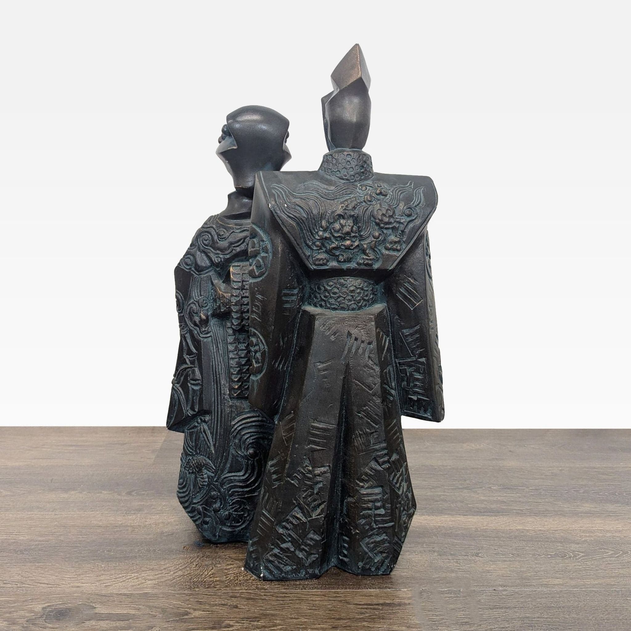 Tomoe & Hime Japanese Couple Sculpture – Dark Finish, Intricate Detailing - Thumbnail 5