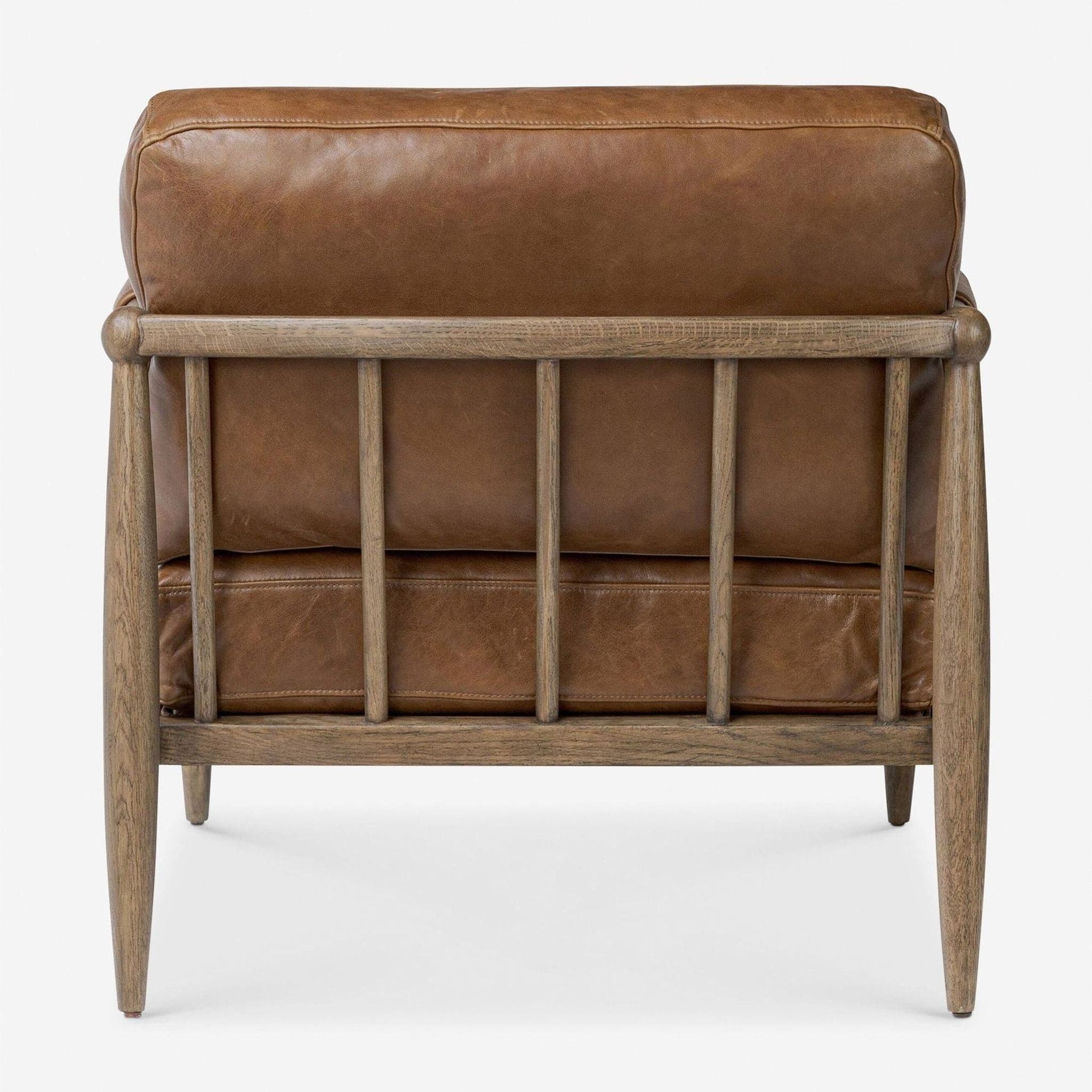 Lulu and Georgia Warren Brown Leather Lounge Chair with Wooden Frame - Thumbnail 4