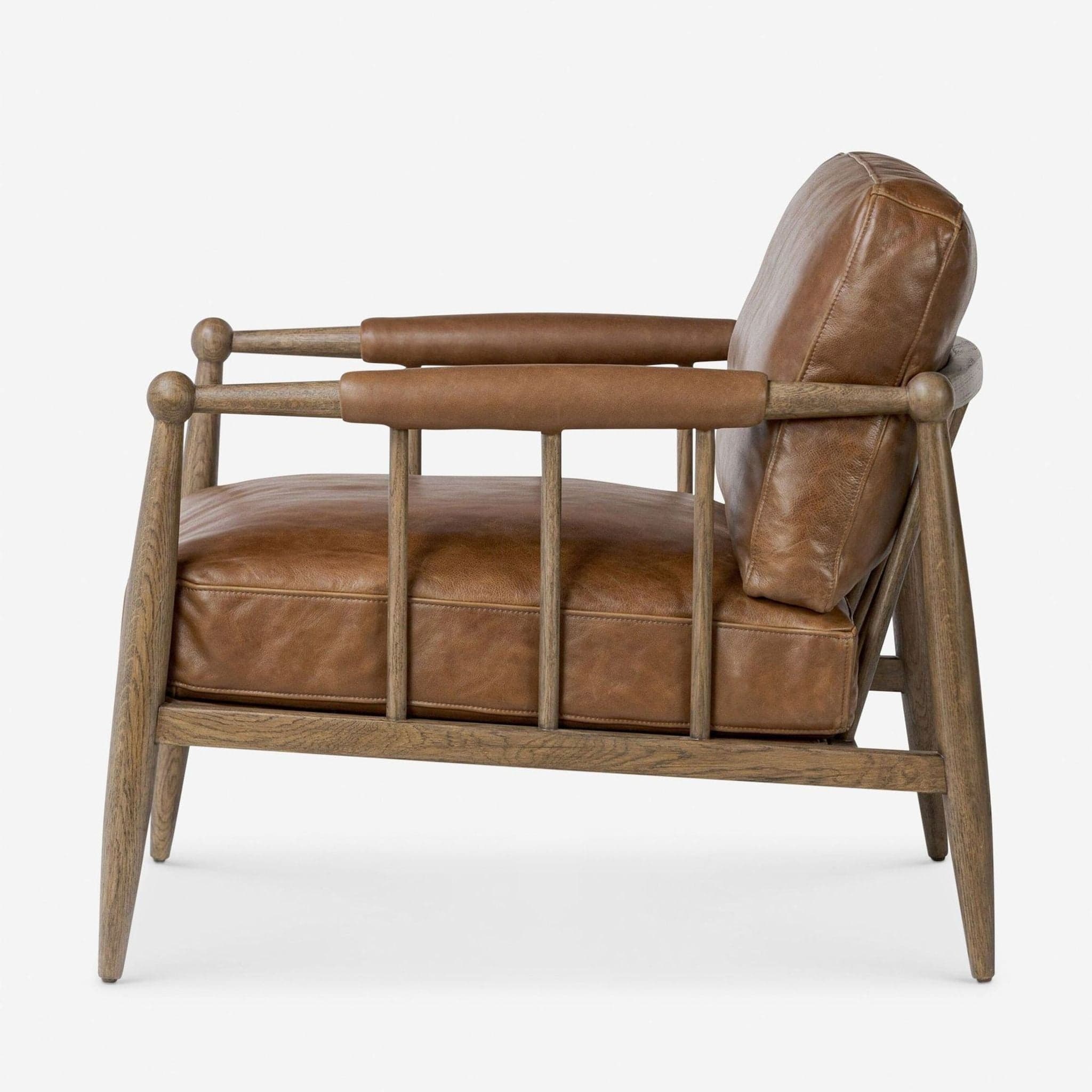 Lulu and Georgia Warren Brown Leather Lounge Chair with Wooden Frame - Thumbnail 3