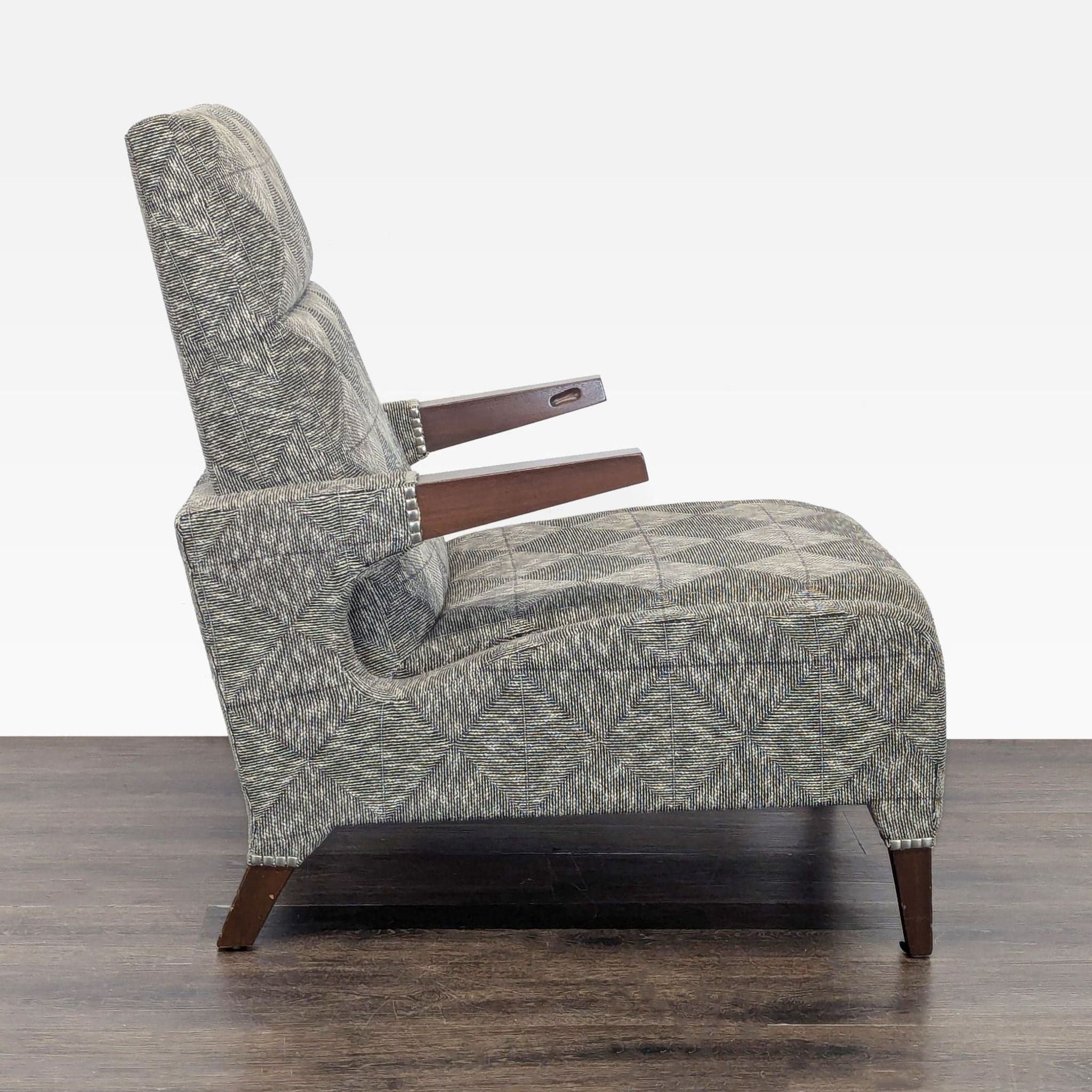 Ted Boerner Lex Lounge Chair with Patterned Upholstery and Wood Arms - Thumbnail 2