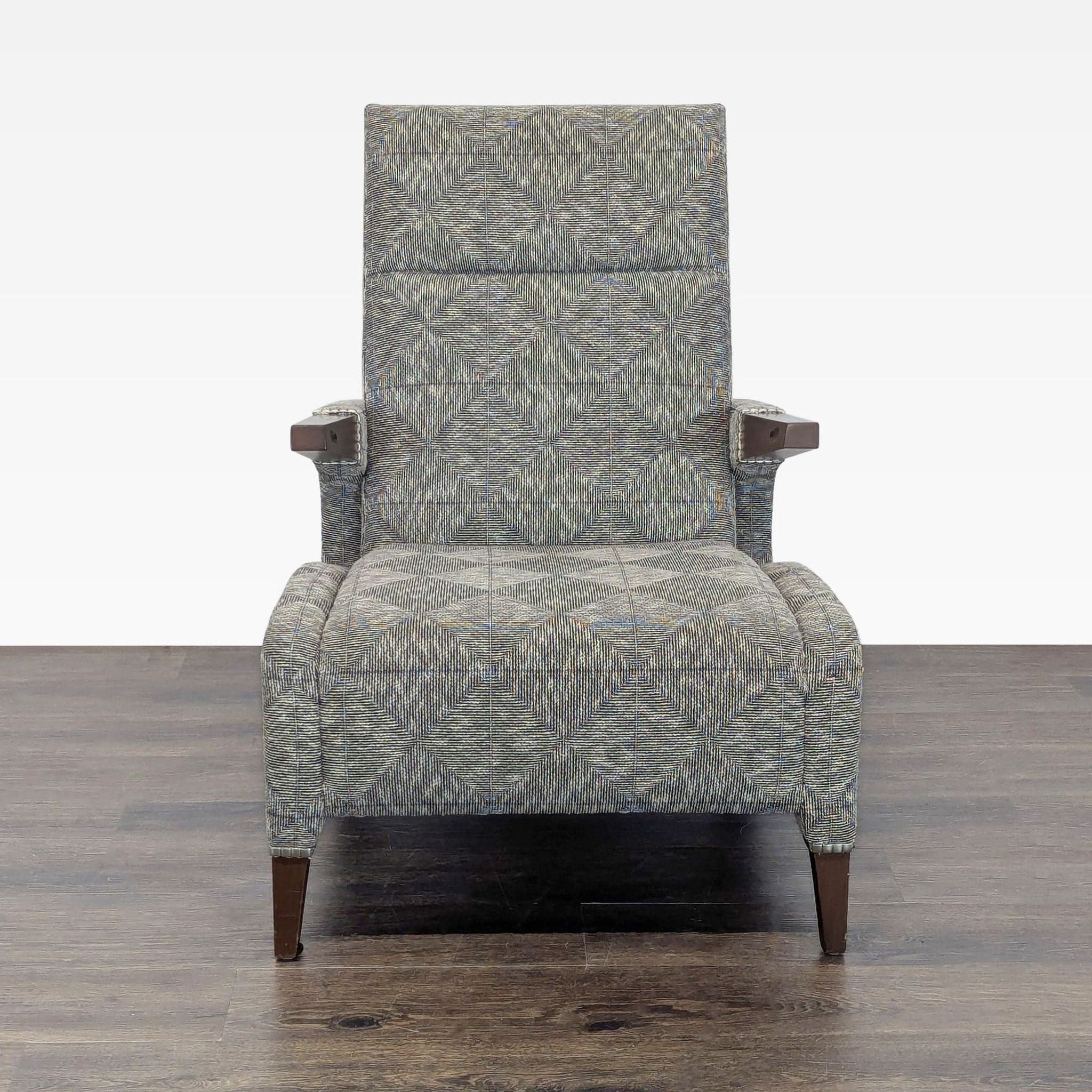Ted Boerner Lex Lounge Chair with Patterned Upholstery and Wood Arms - Thumbnail 9