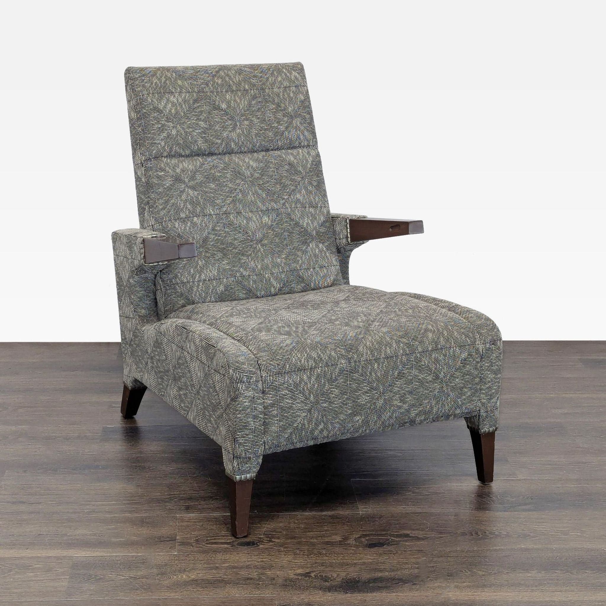Ted Boerner Lex Lounge Chair with Patterned Upholstery and Wood Arms - Image 1