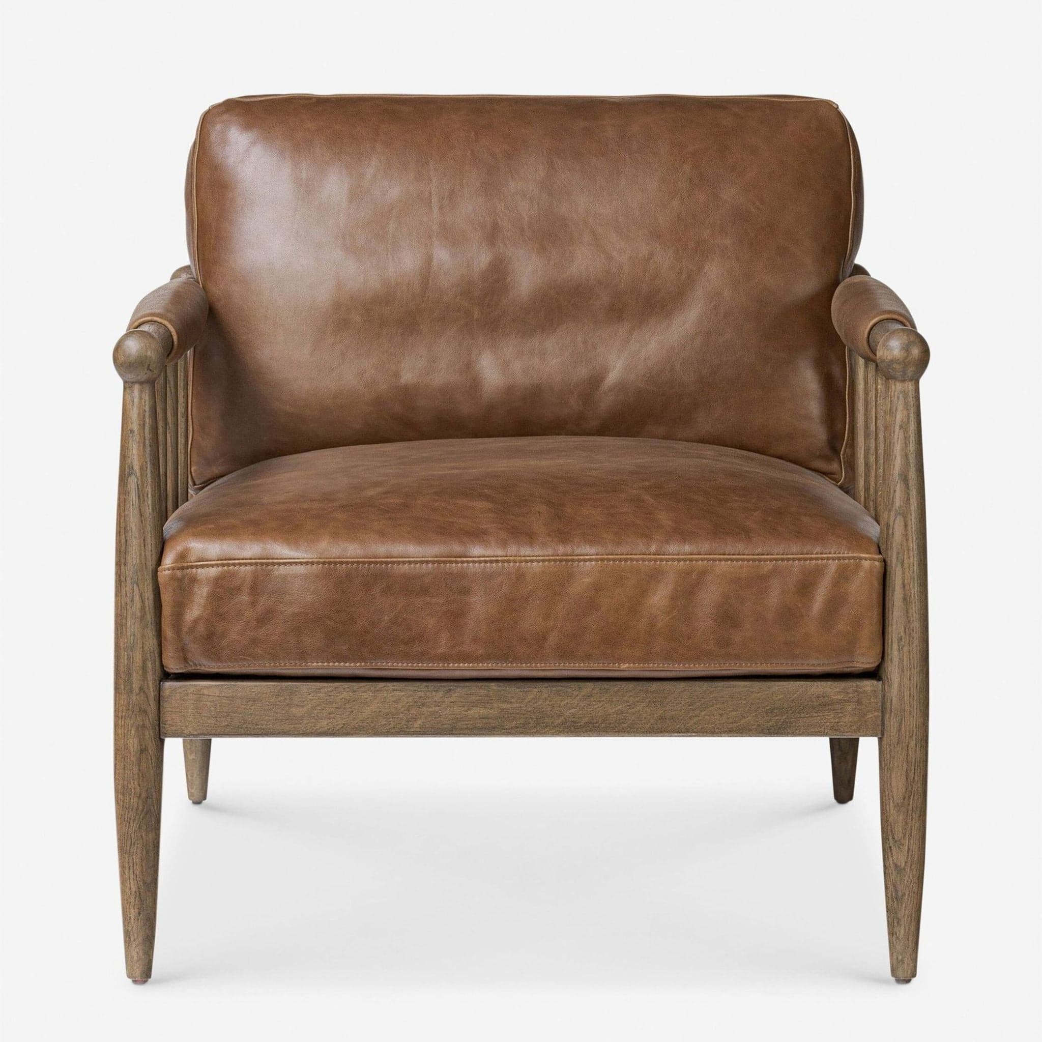 Lulu and Georgia Warren Brown Leather Lounge Chair with Wooden Frame - Thumbnail 5