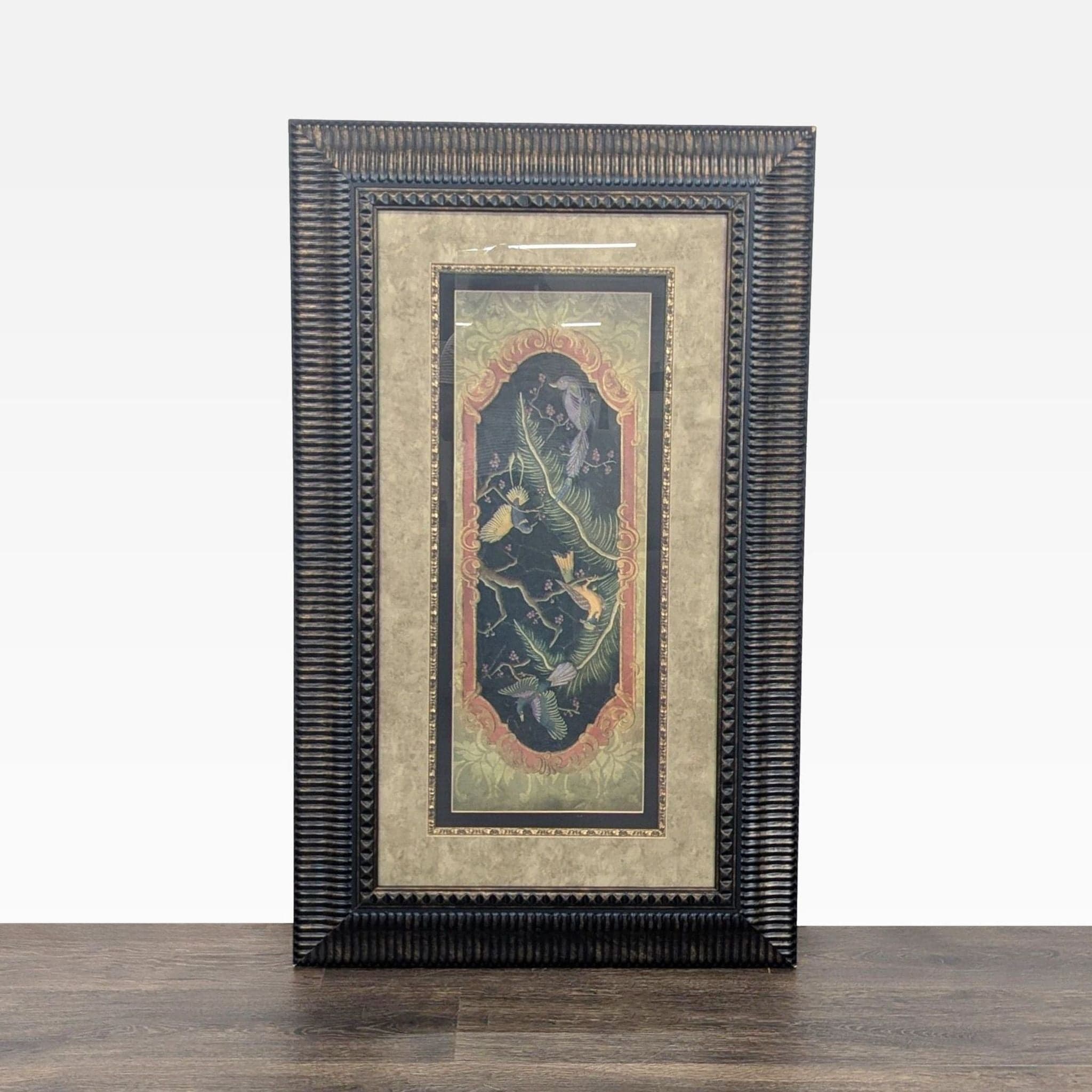 Large Chinoiserie Style Framed Artwork “Paradise II” – Exotic Bird Panel by Abigail Kamelhair - Image 1