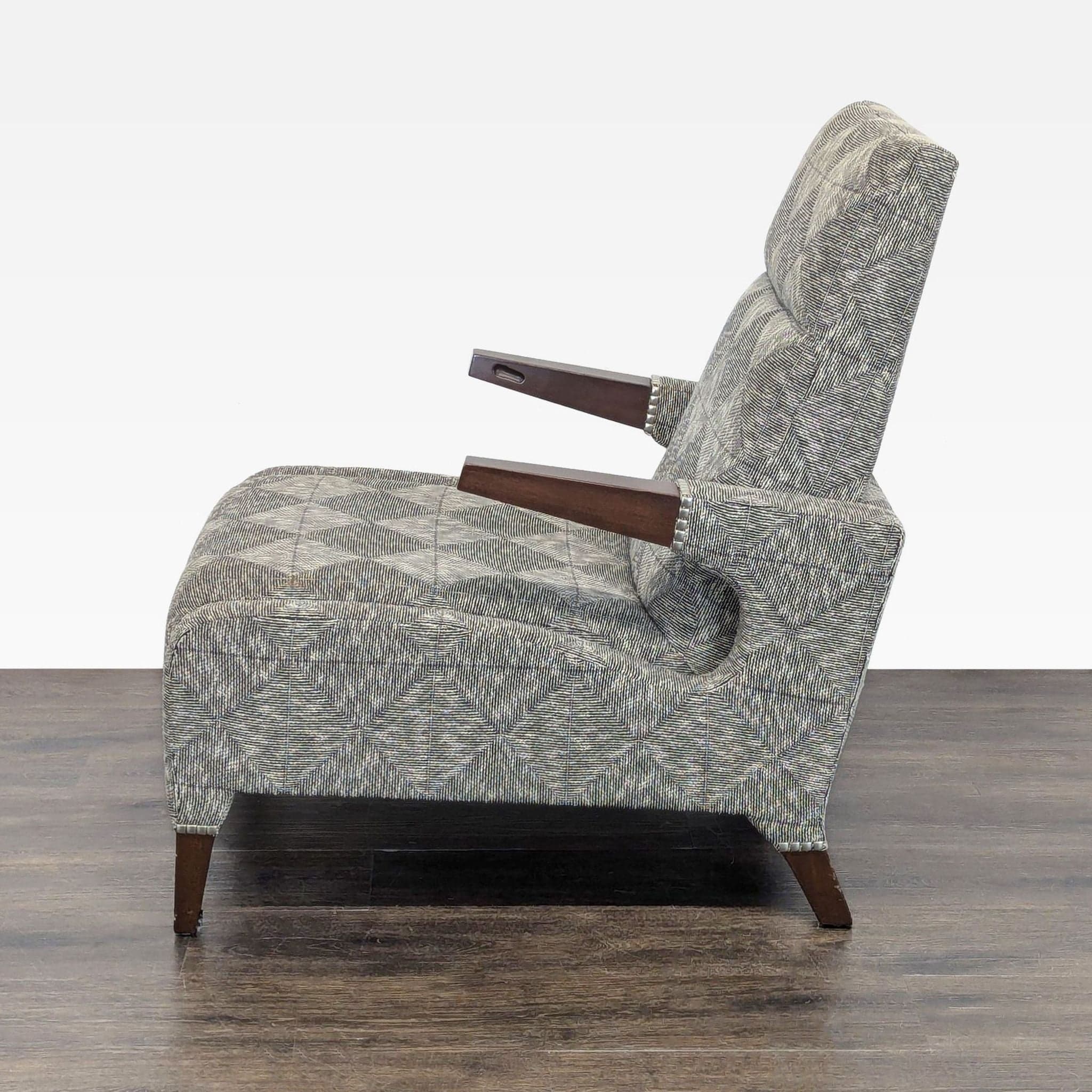 Ted Boerner Lex Lounge Chair with Patterned Upholstery and Wood Arms - Thumbnail 4