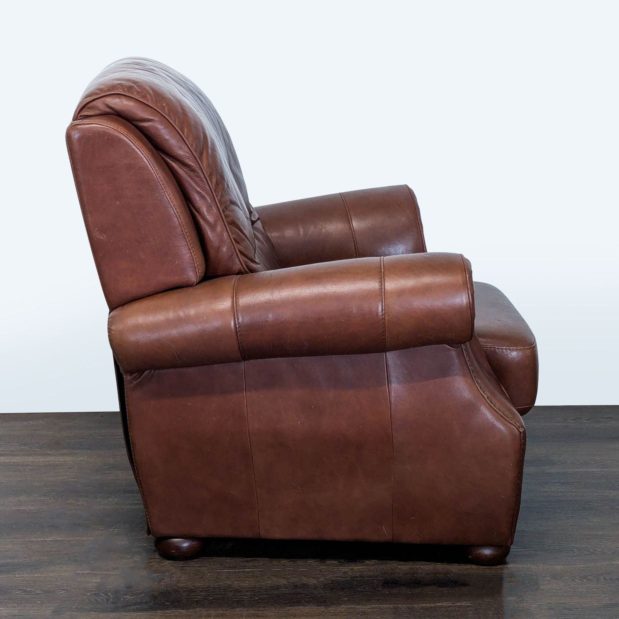 Classic Brown Leather Recliner Lounge Chair with Nailhead Trim - Thumbnail 4