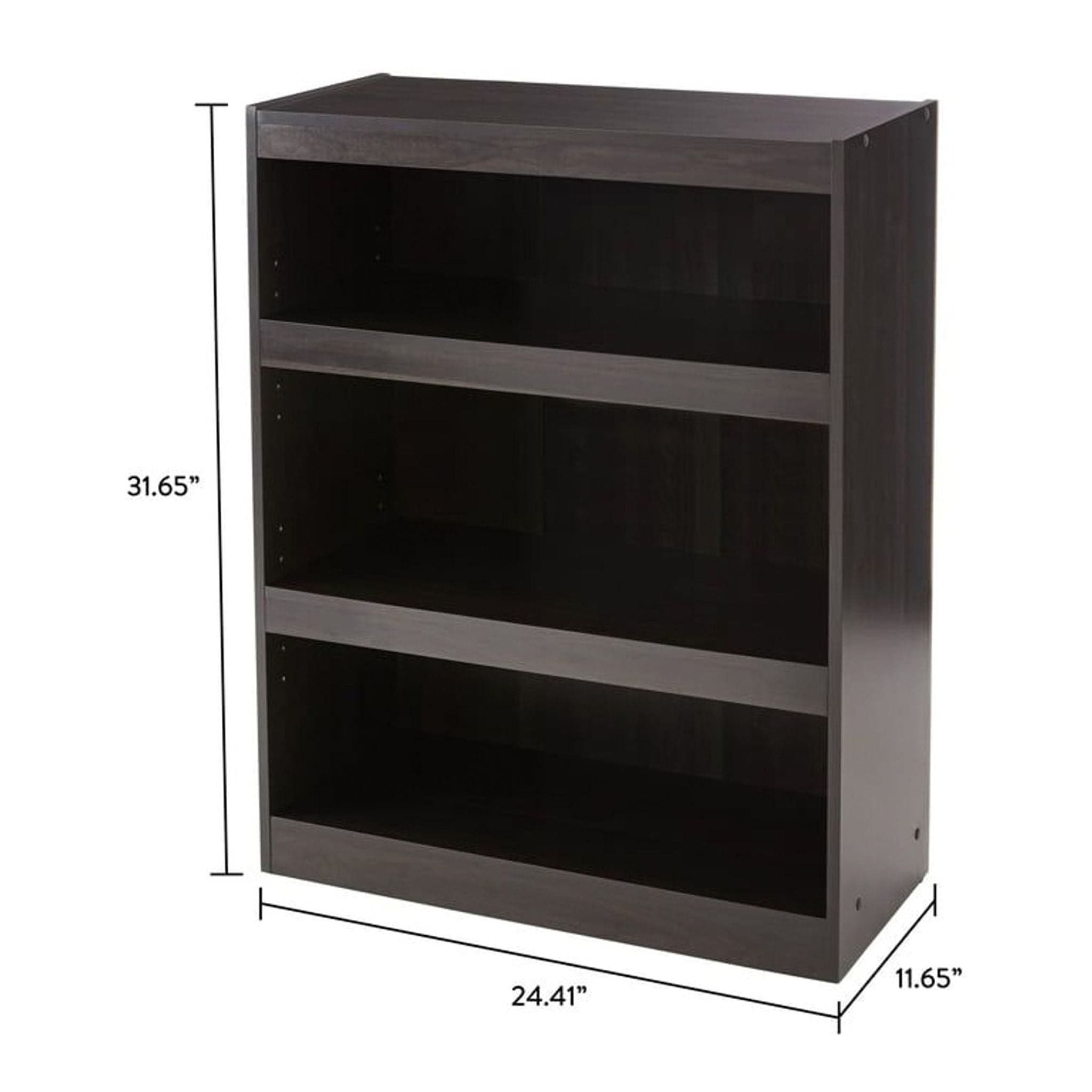 Mainstays Modern 3-Shelf Bookcase with Adjustable Shelves, Dark Wood Finish - Thumbnail 4