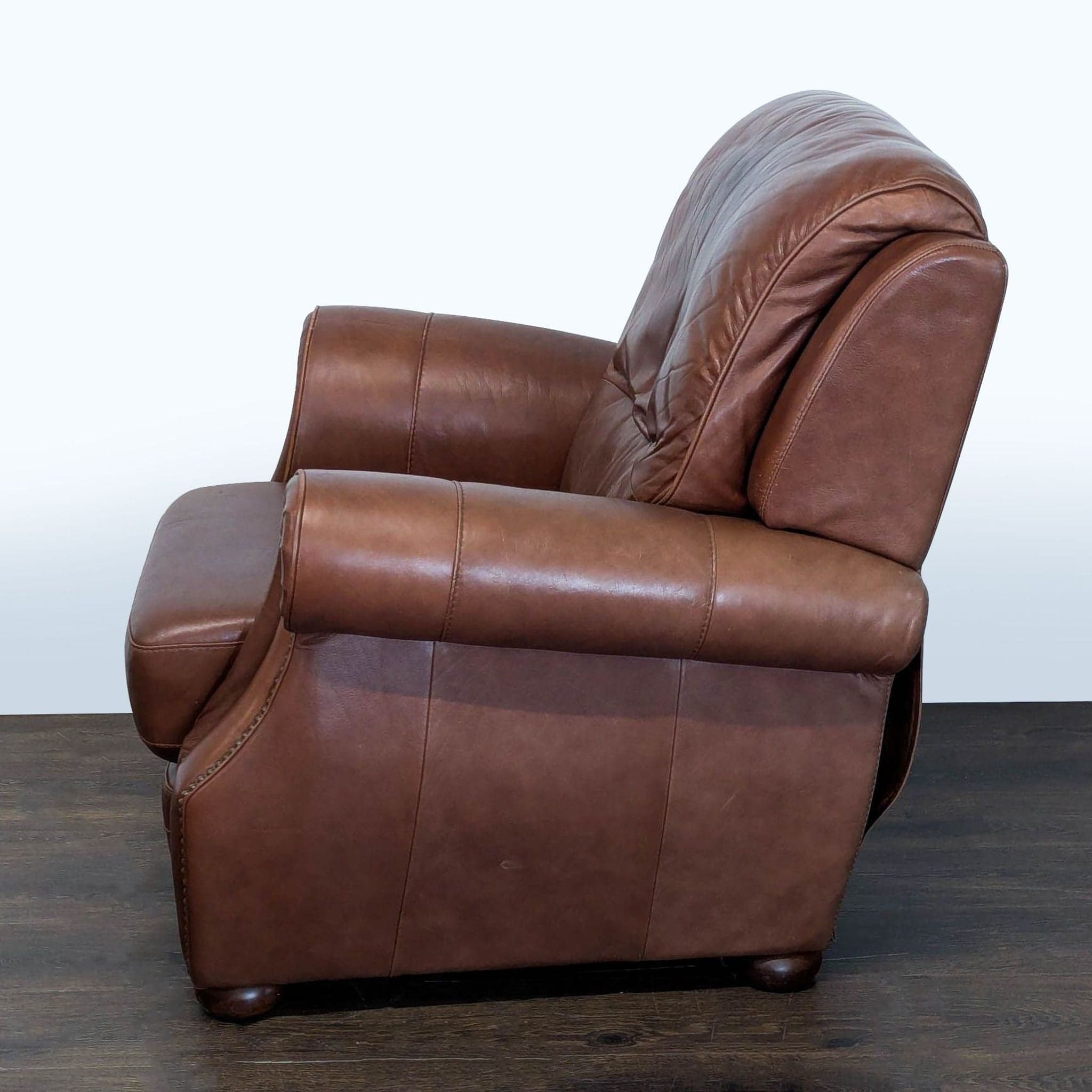 Classic Brown Leather Recliner Lounge Chair with Nailhead Trim - Thumbnail 6