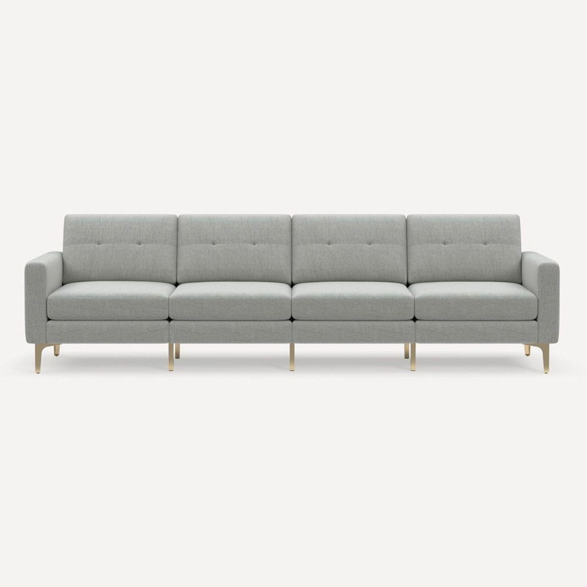 Burrow Nomad 4-Seat Modern Light Gray Sofa with Gold Legs - Image 1