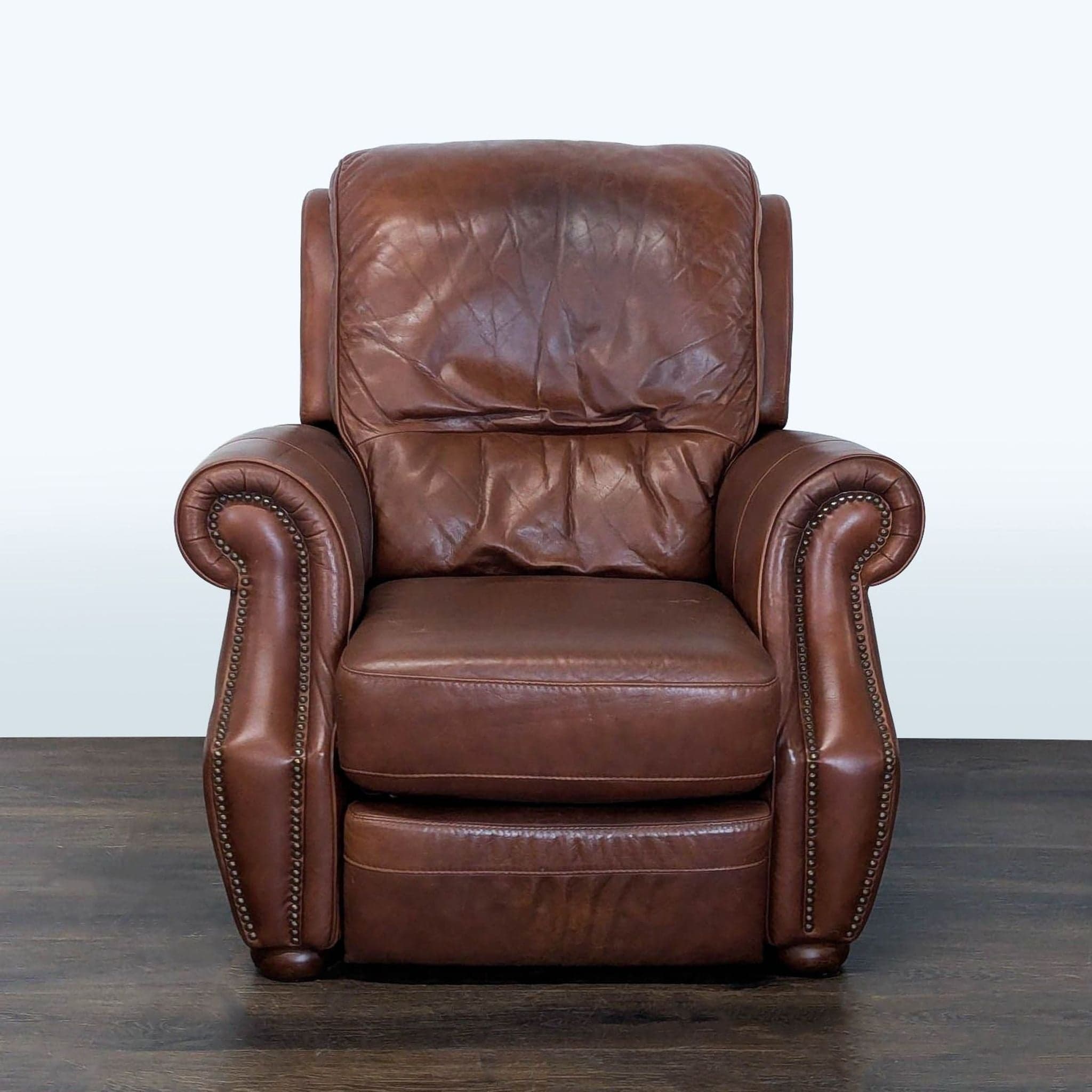 Classic Brown Leather Recliner Lounge Chair with Nailhead Trim - Image 1