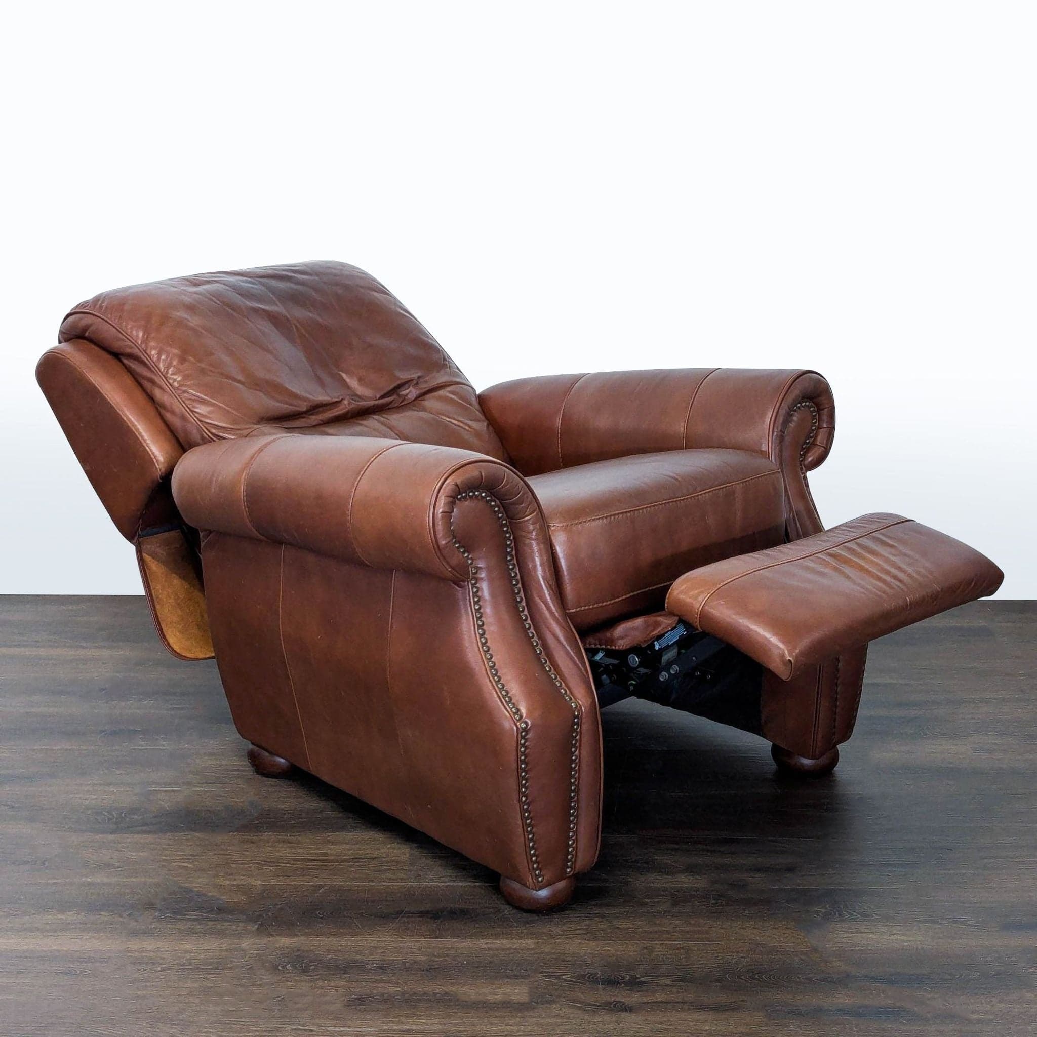 Classic Brown Leather Recliner Lounge Chair with Nailhead Trim - Thumbnail 2