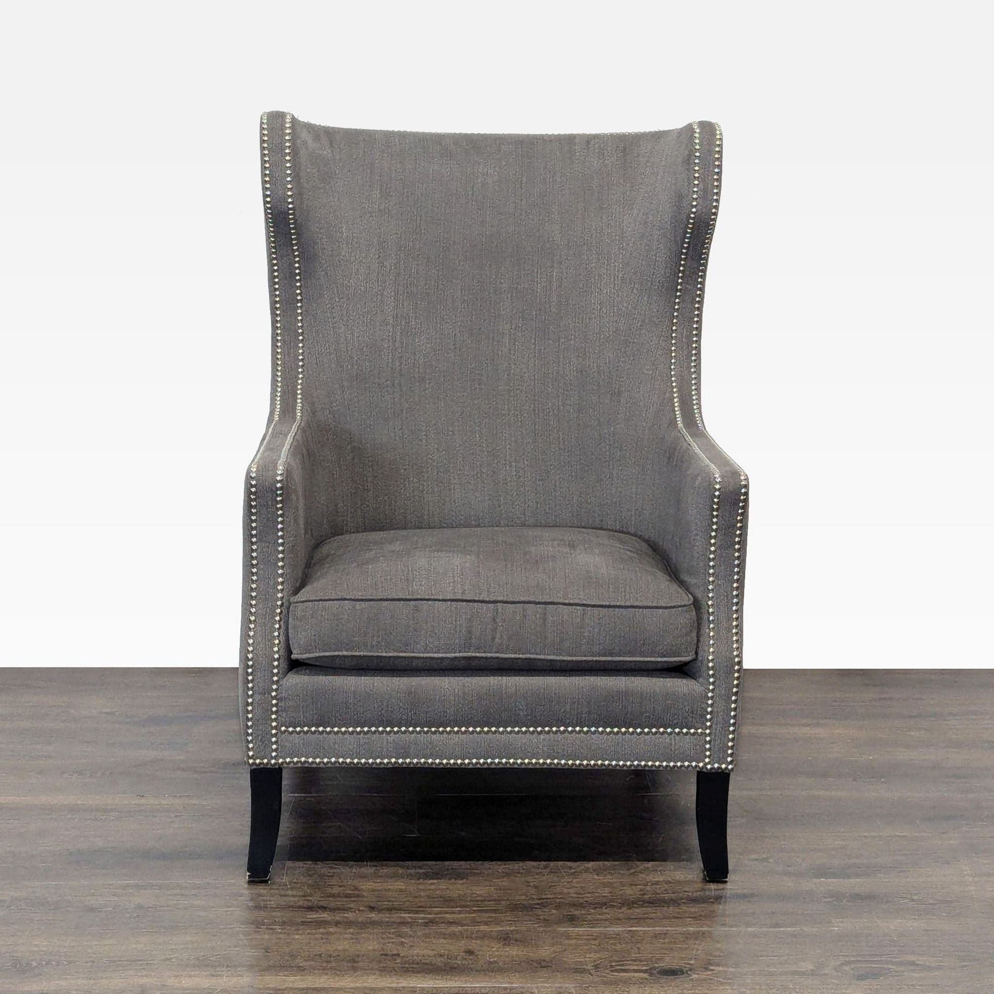 Bernhardt Kingston Gray High Back Lounge Chair with Nailhead Trim - Image 1
