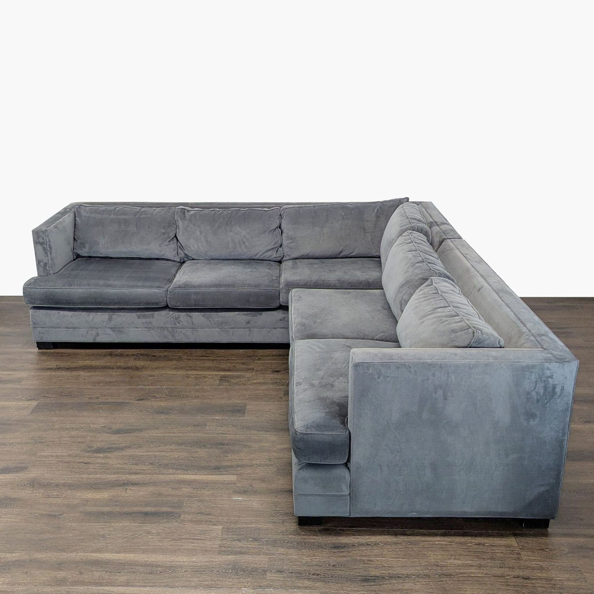 Mitchell Gold + Bob Williams Gray Velvet L-Shaped Sectional Sofa - Thumbnail 3
