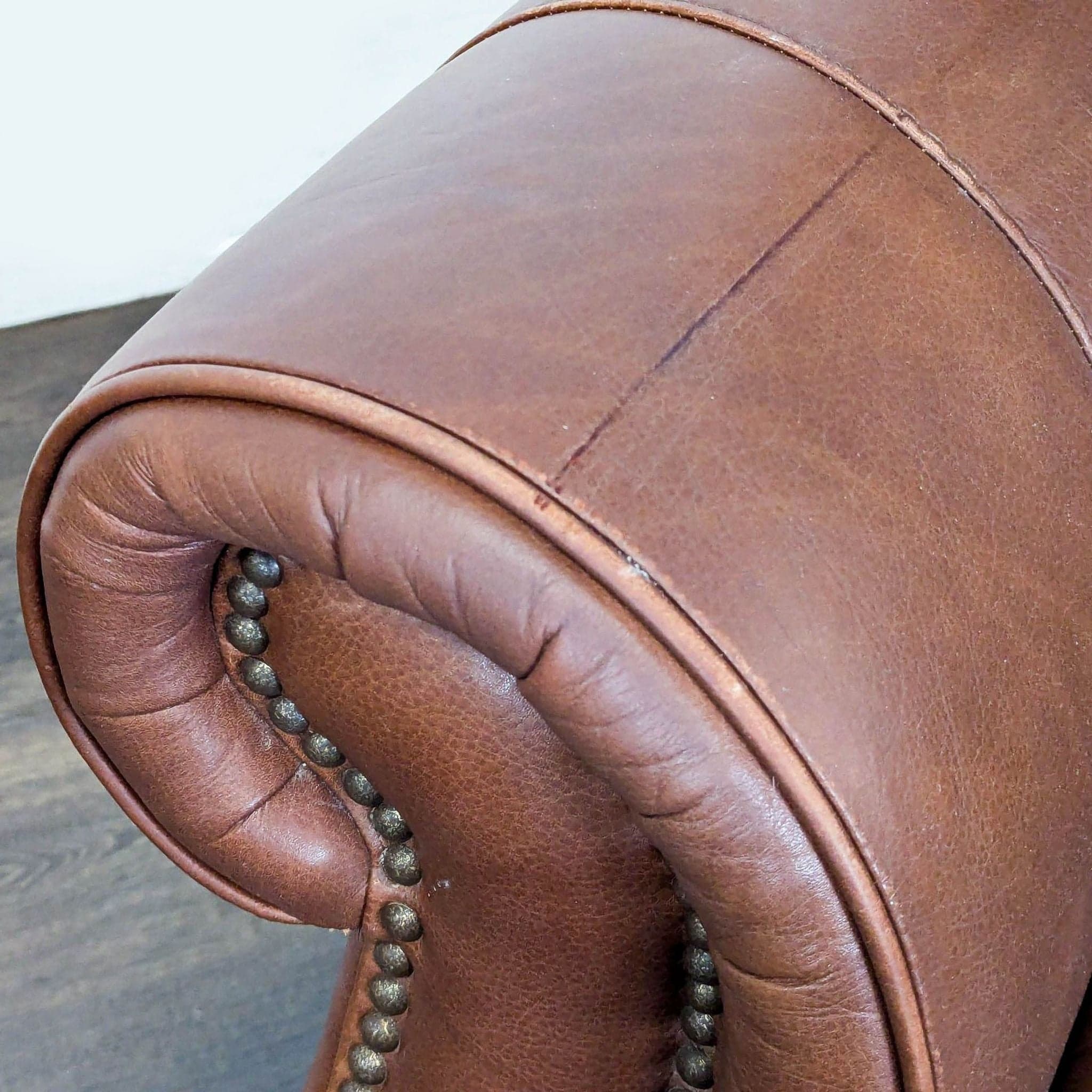 Classic Brown Leather Recliner Lounge Chair with Nailhead Trim - Thumbnail 7