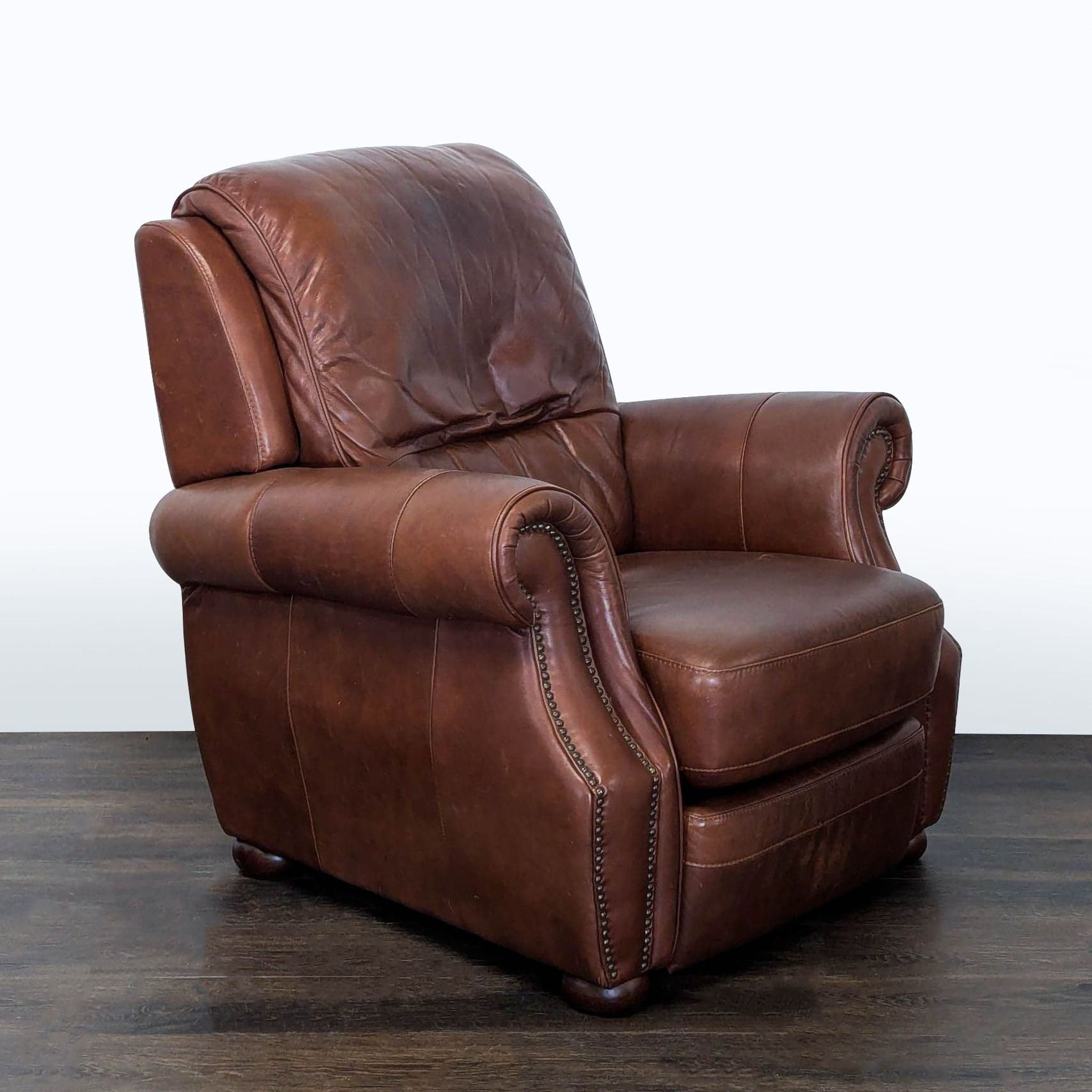 Classic Brown Leather Recliner Lounge Chair with Nailhead Trim - Thumbnail 3