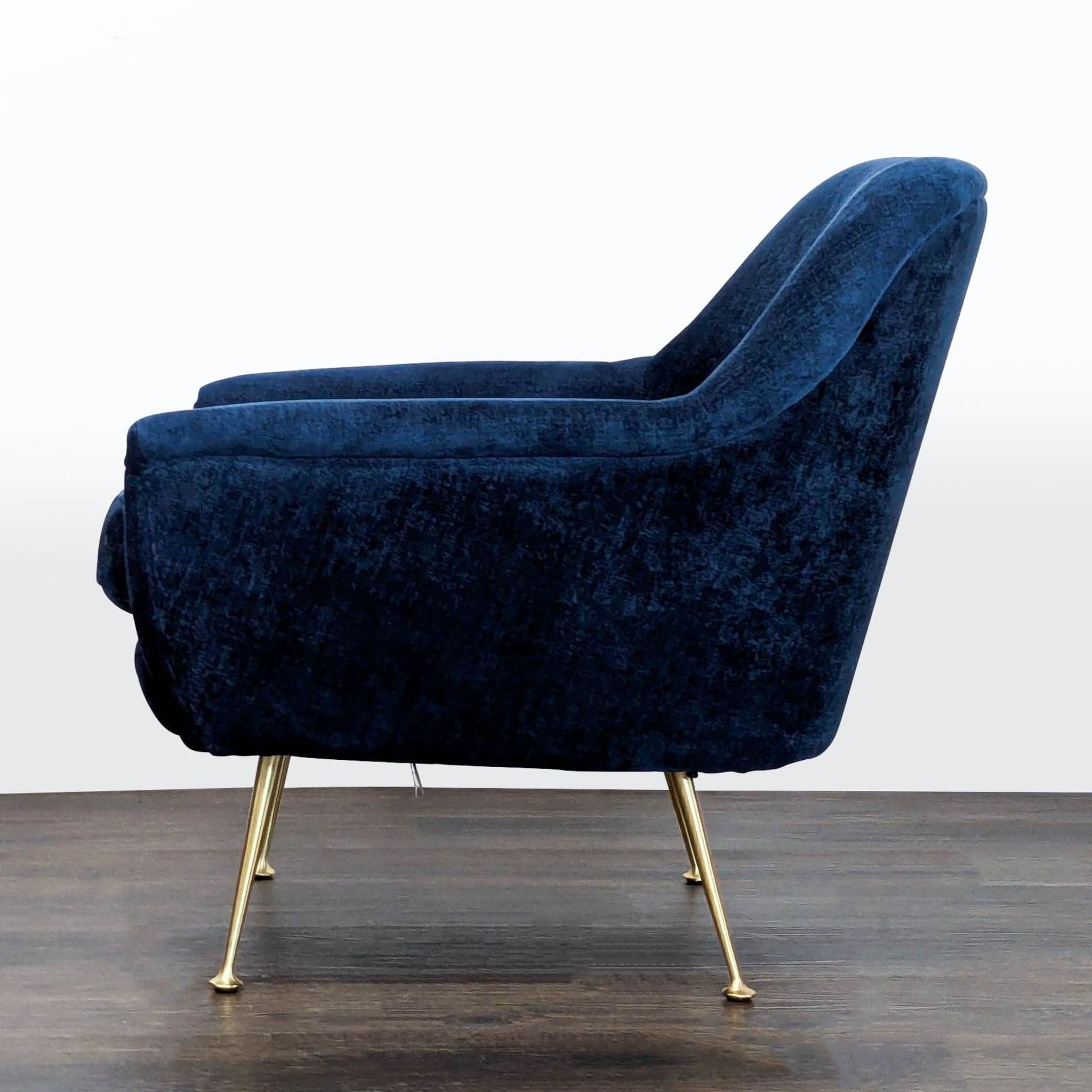 West Elm Phoebe Blue Velvet Lounge Chair with Gold Legs - Thumbnail 5