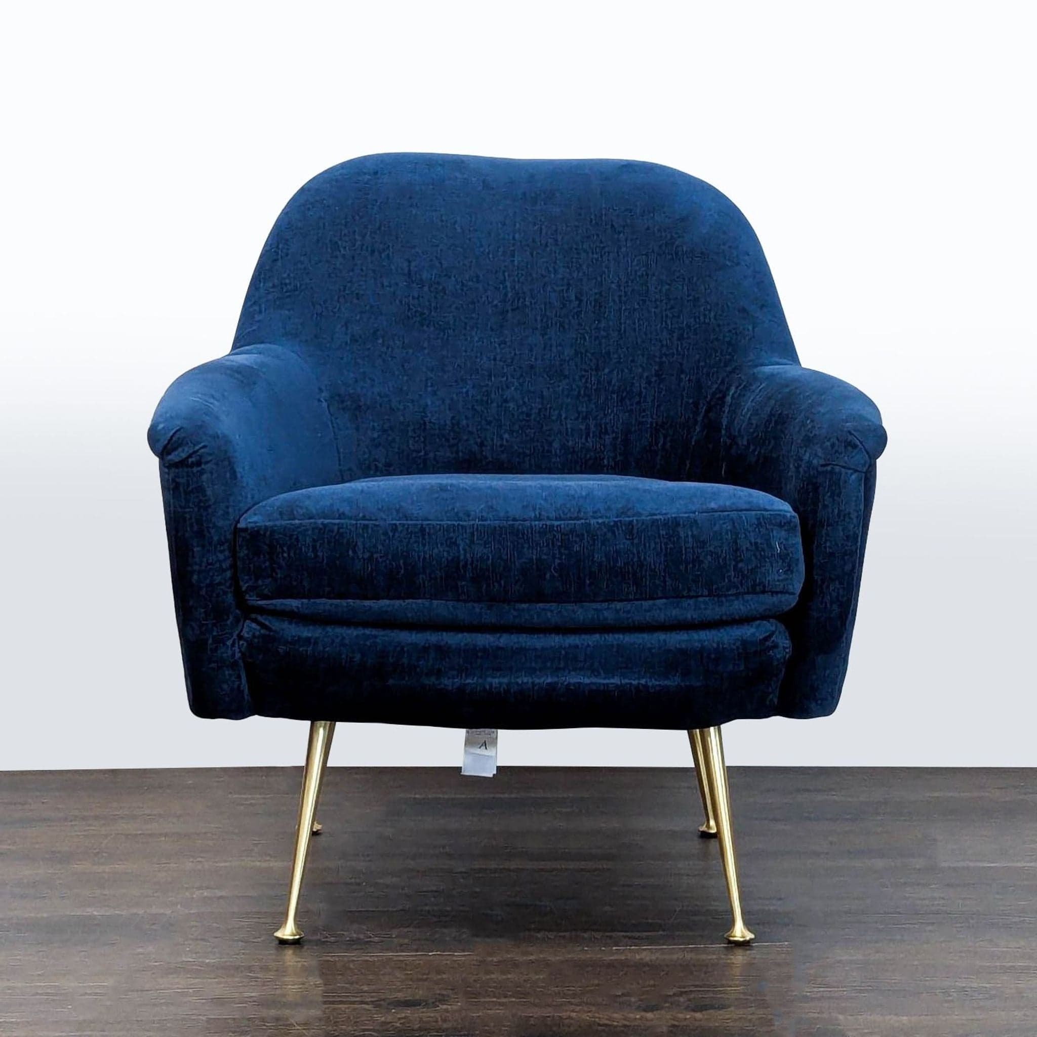 West Elm Phoebe Blue Velvet Lounge Chair with Gold Legs - Image 1