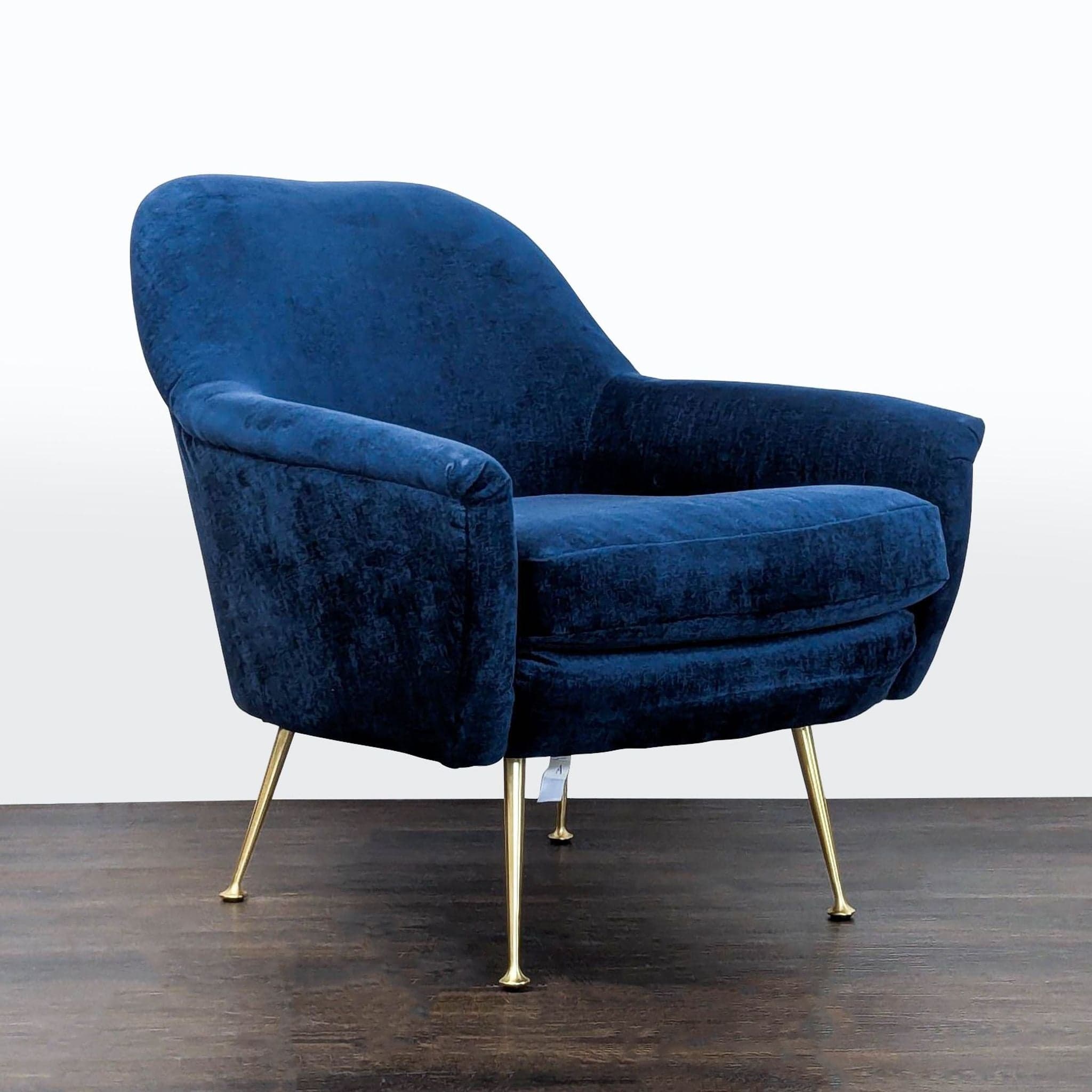West Elm Phoebe Blue Velvet Lounge Chair with Gold Legs - Thumbnail 2