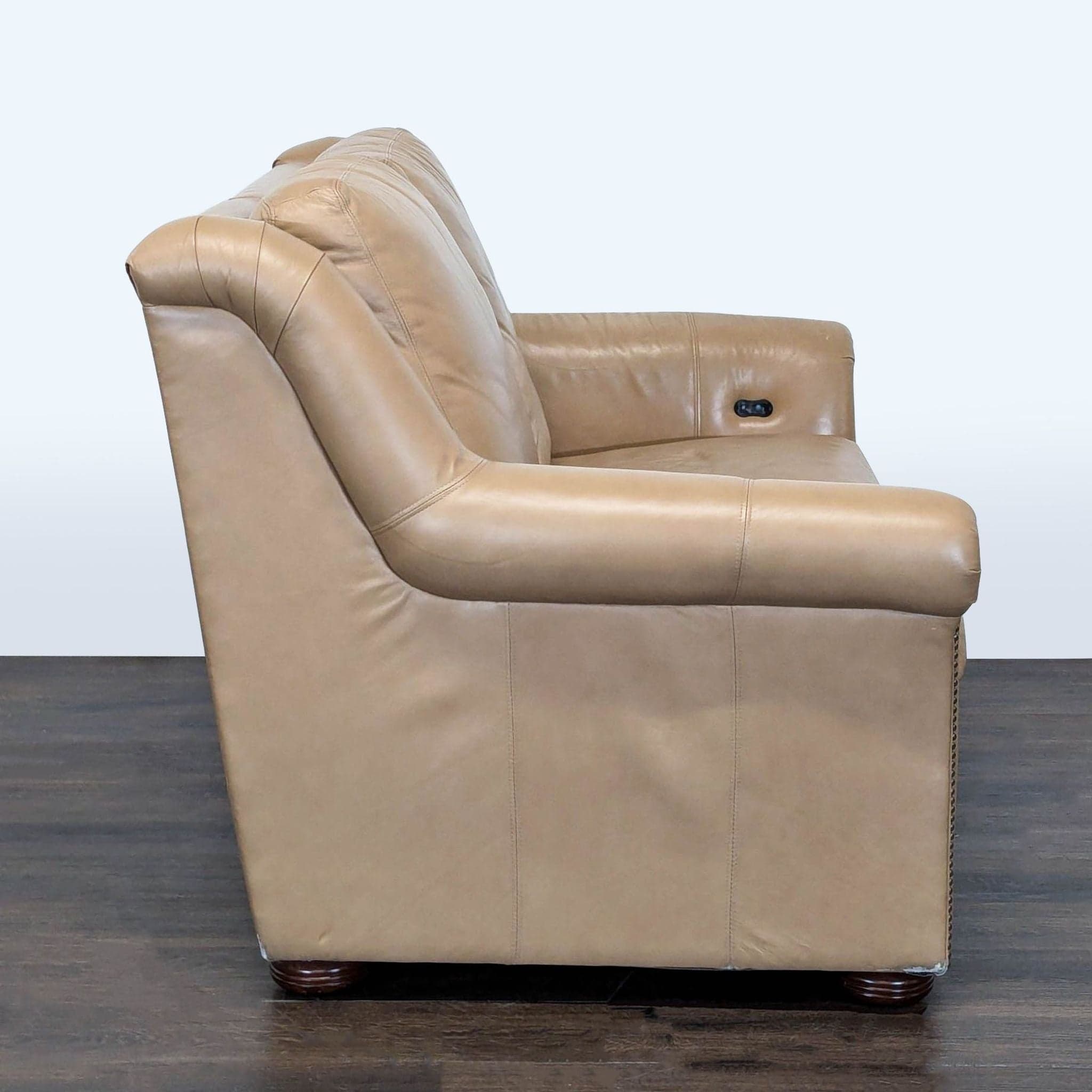 Bradington-Young Newman Tan Leather Loveseat with Recliner - Thumbnail 4