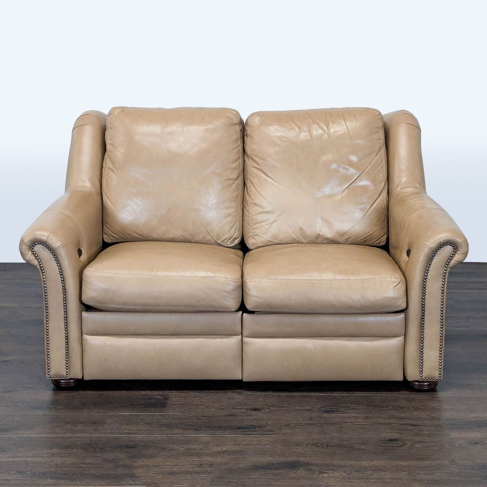Bradington-Young Newman Tan Leather Loveseat with Recliner - Image 1