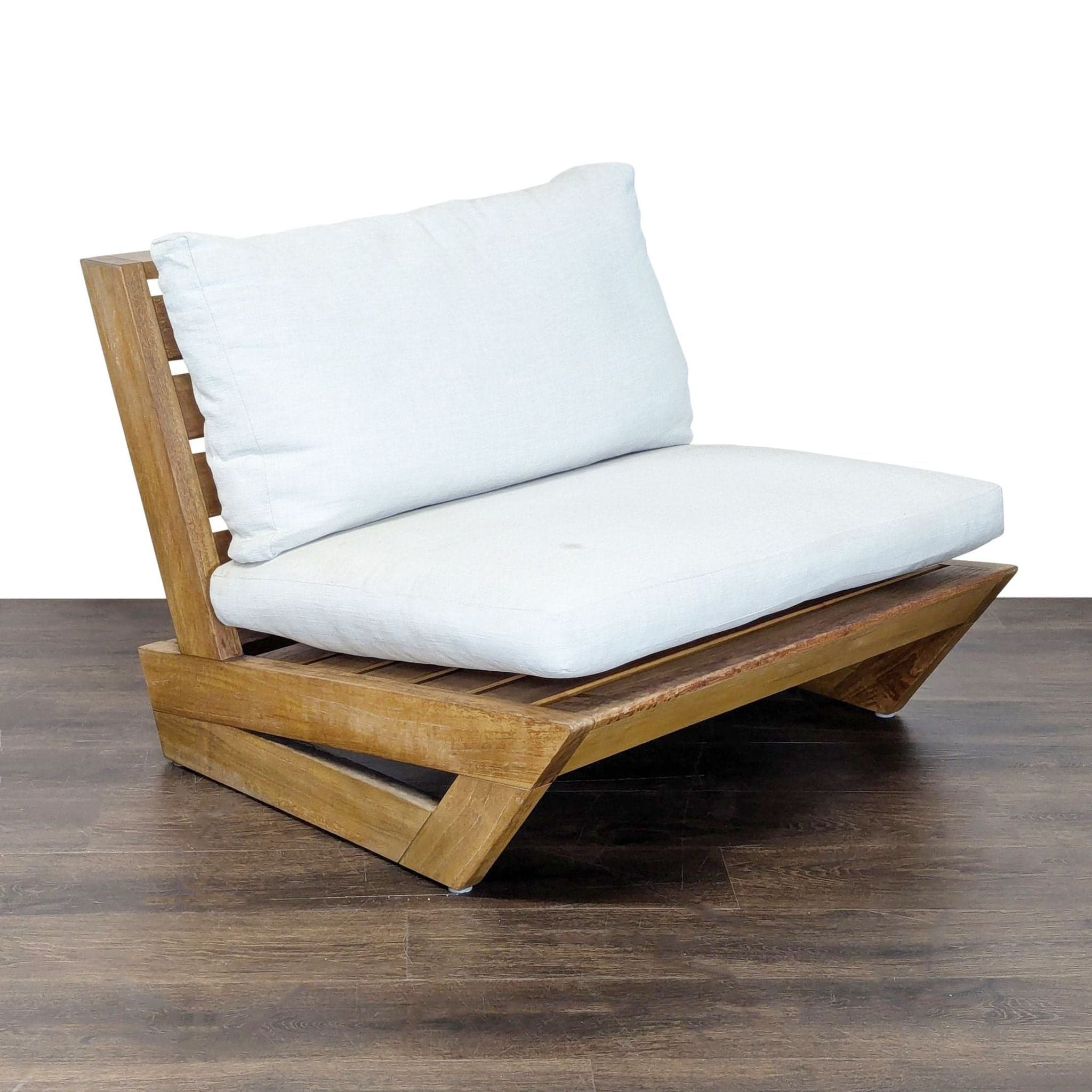Crate and Barrel Modern Outdoor Wood Lounge Chair with White Cushions - Thumbnail 2