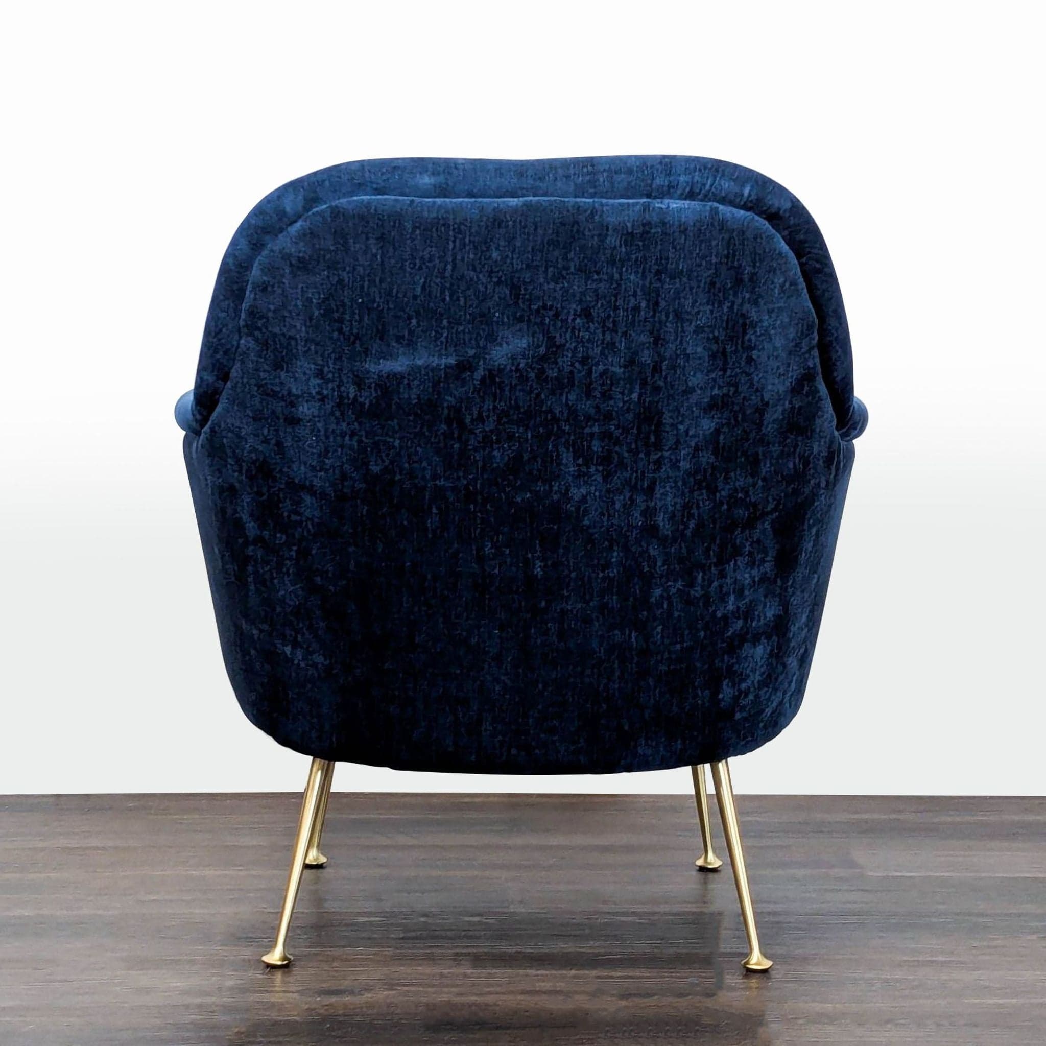 West Elm Phoebe Blue Velvet Lounge Chair with Gold Legs - Thumbnail 4