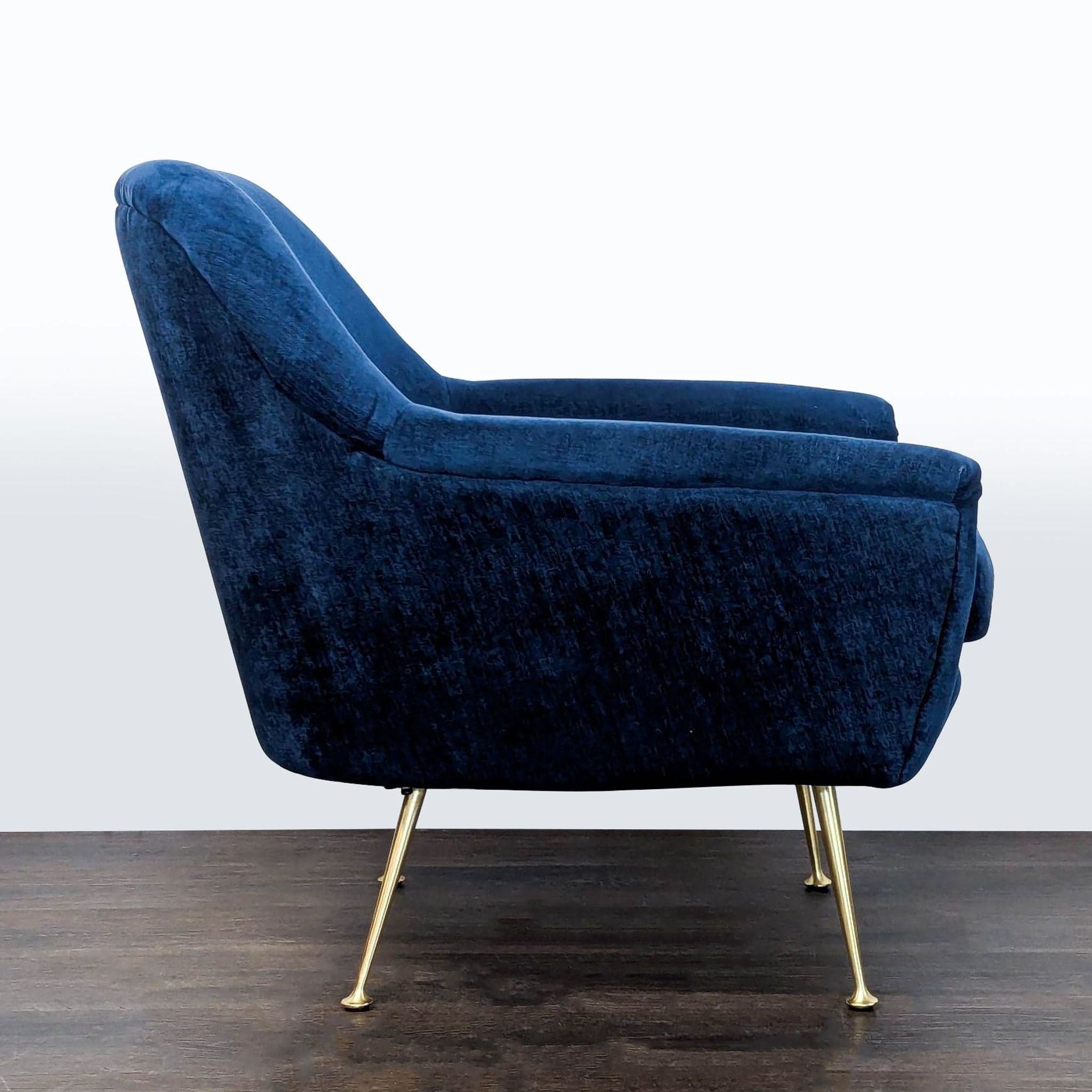 West Elm Phoebe Blue Velvet Lounge Chair with Gold Legs - Thumbnail 3