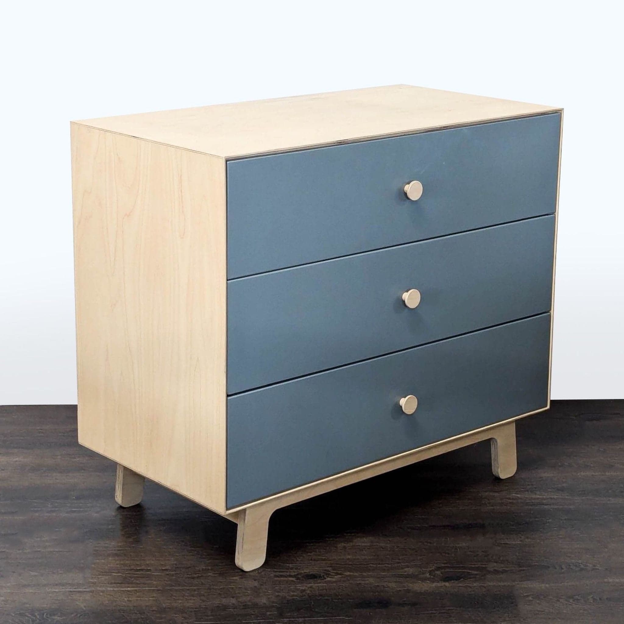 Ouef Merlin Three-Drawer Dresser in Blue and Natural Wood Finish - Thumbnail 3