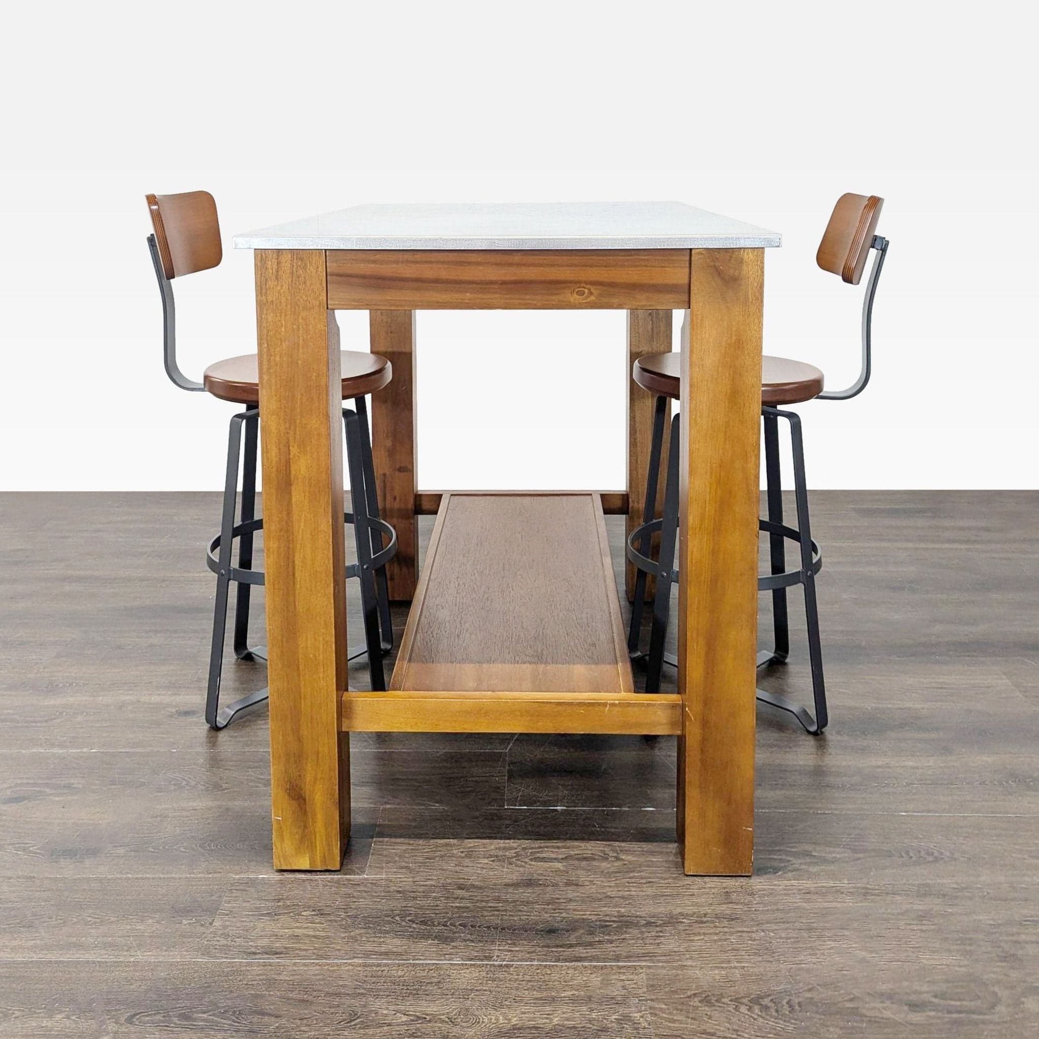 Modern Rustic 3-Piece Dining Set with Table and 2 Bar Stools - Thumbnail 2