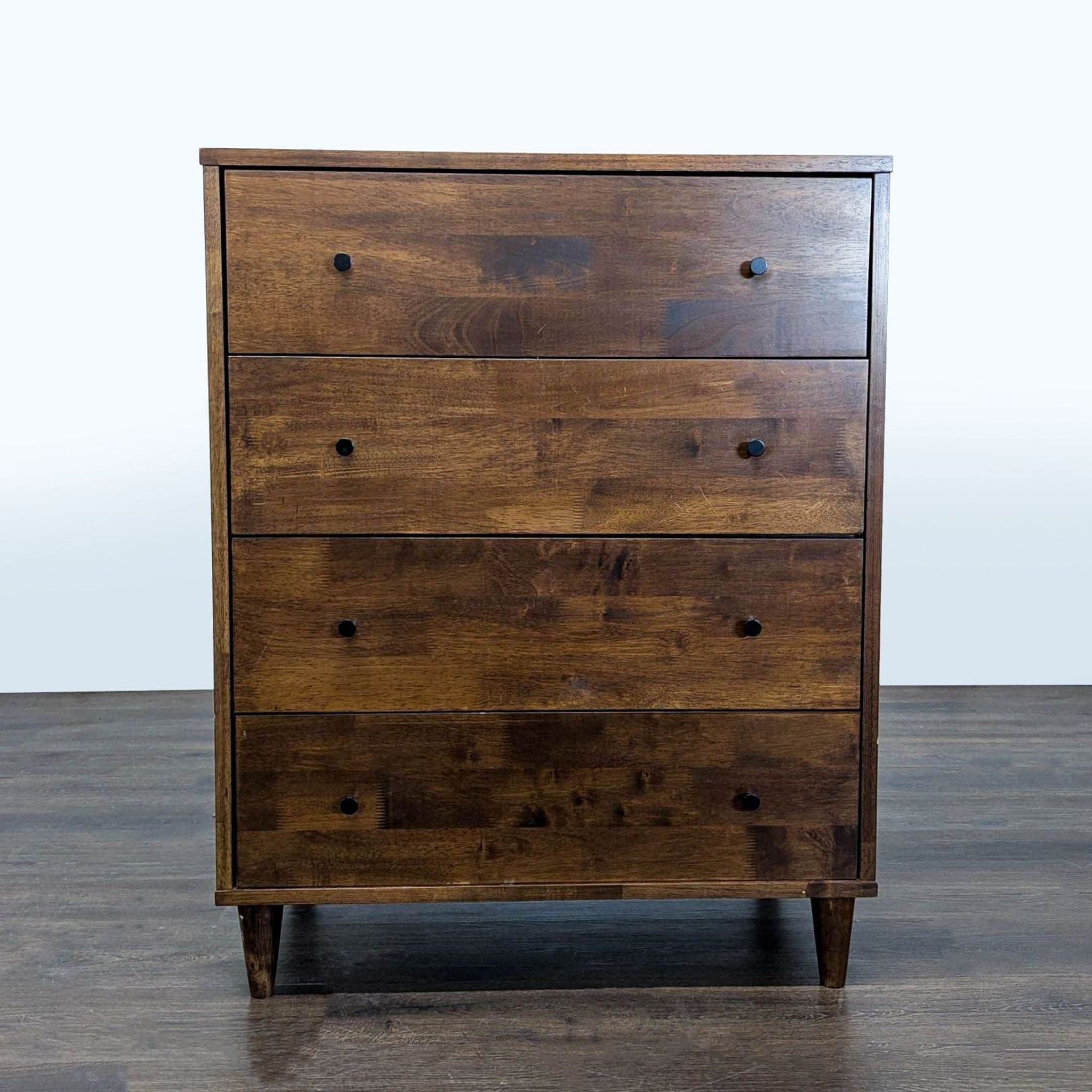 Mid-Century Modern Style 4-Drawer Wooden Dresser – Dark Brown Finish - Image 1