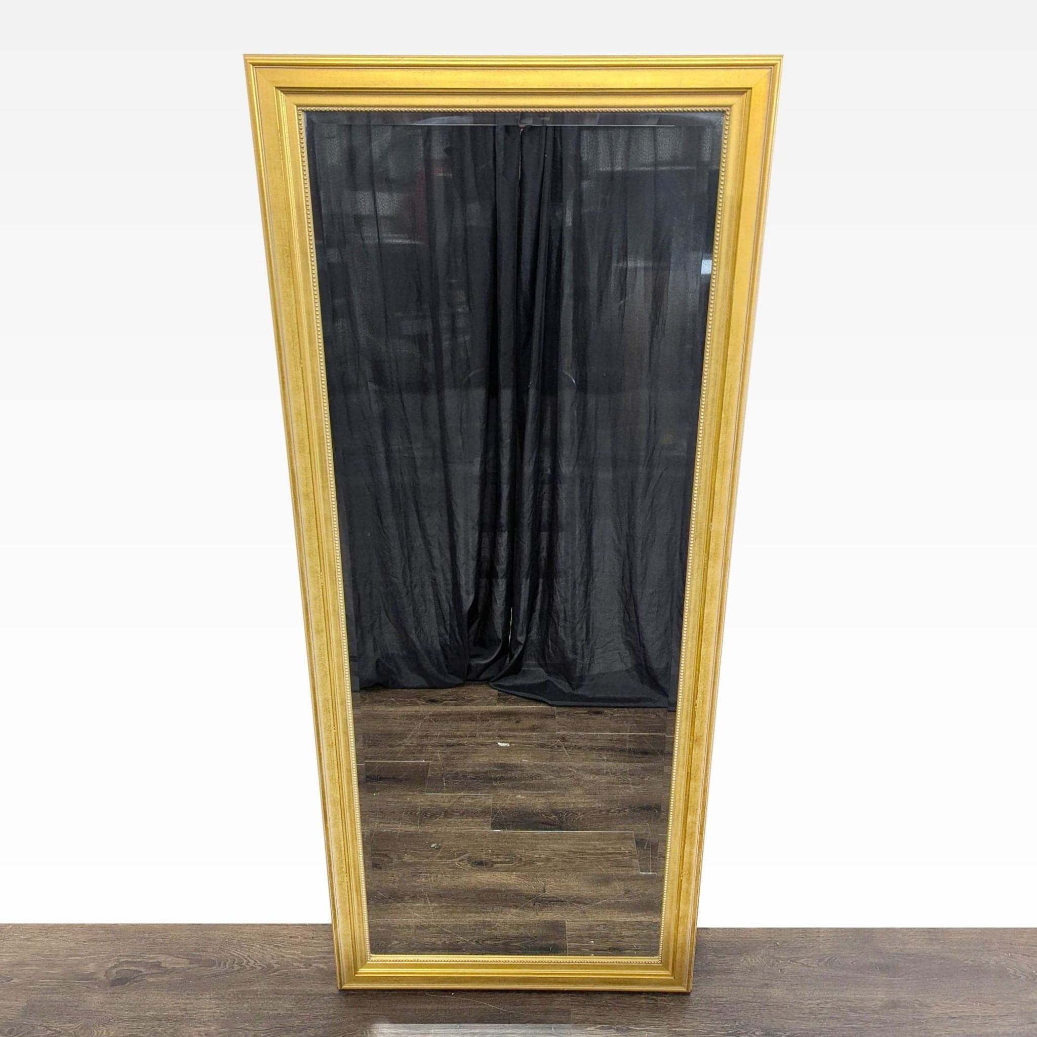 Wood Floor Mirror with gold frame - Image 1
