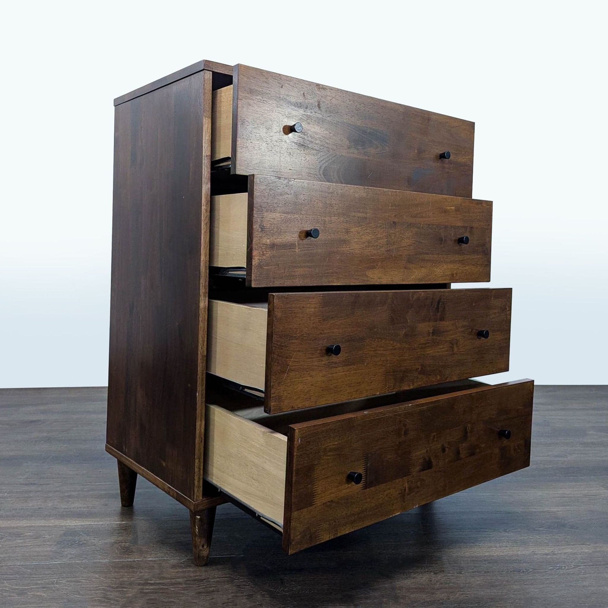 Mid-Century Modern Style 4-Drawer Wooden Dresser – Dark Brown Finish - Thumbnail 2