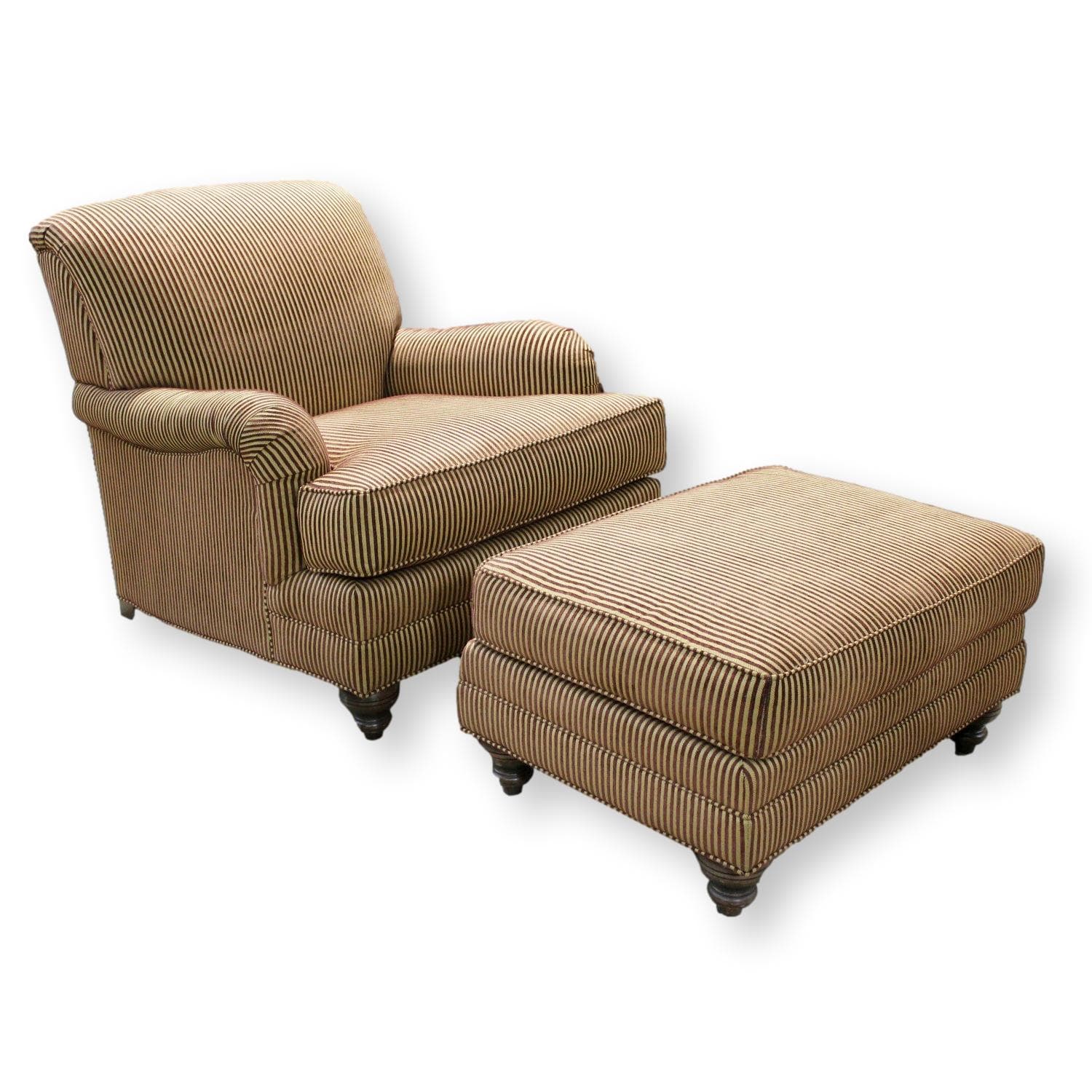 Ethan Allen Club Chair w/Ottoman - Gold & Burgundy - Image 1