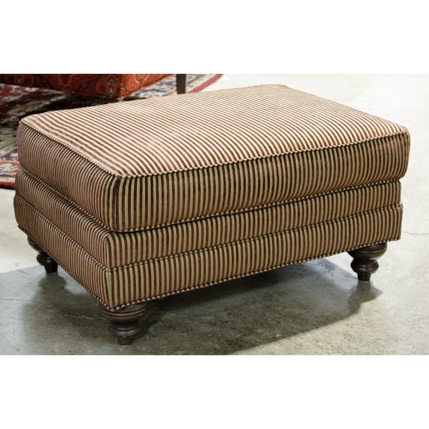 Ethan Allen Club Chair w/Ottoman - Gold & Burgundy - Thumbnail 4