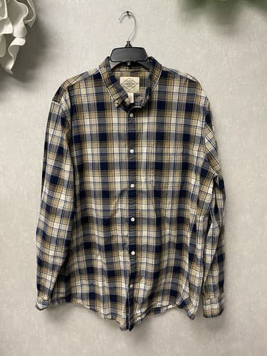 St John's Bay Blue/ Beige Plaid Shirt button down long sleeves Size XLT - Image 1
