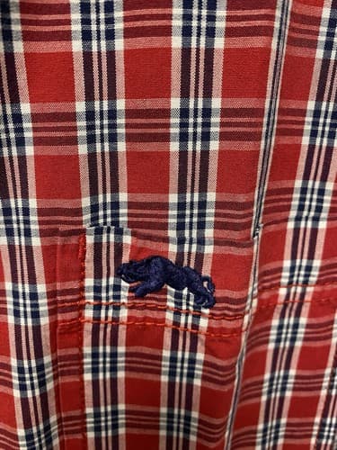 American Rag Red Blue Striped Logo Button Down Shirt Men’s Large - Thumbnail 3