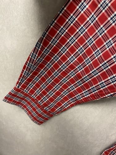 American Rag Red Blue Striped Logo Button Down Shirt Men’s Large - Thumbnail 4