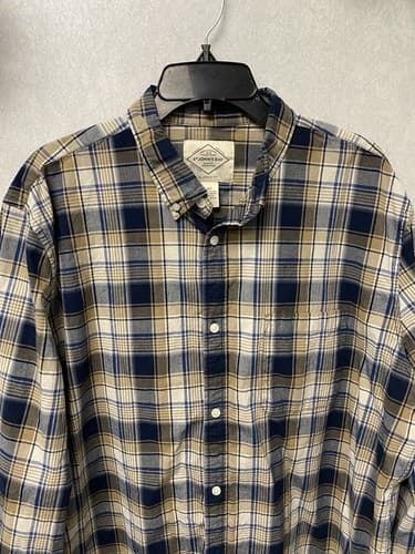St John's Bay Blue/ Beige Plaid Shirt button down long sleeves Size XLT - Thumbnail 2