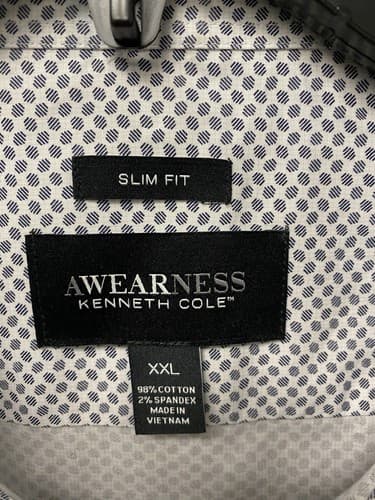Kenneth Cole Awearness Blue/White Shirt Button Up Long Sleeve Mens Size XXL Slim - Thumbnail 4