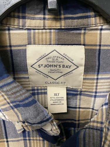 St John's Bay Blue/ Beige Plaid Shirt button down long sleeves Size XLT - Thumbnail 3