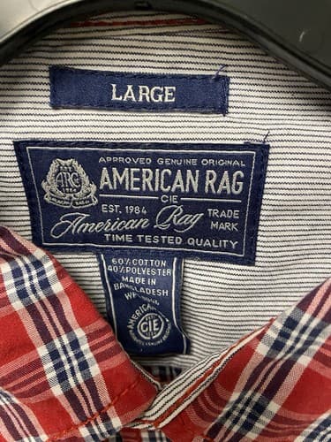 American Rag Red Blue Striped Logo Button Down Shirt Men’s Large - Thumbnail 5