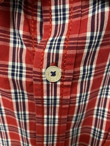 American Rag Red Blue Striped Logo Button Down Shirt Men’s Large - Thumbnail 6