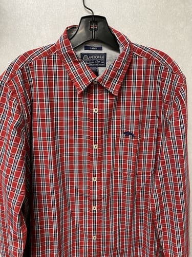 American Rag Red Blue Striped Logo Button Down Shirt Men’s Large - Thumbnail 2